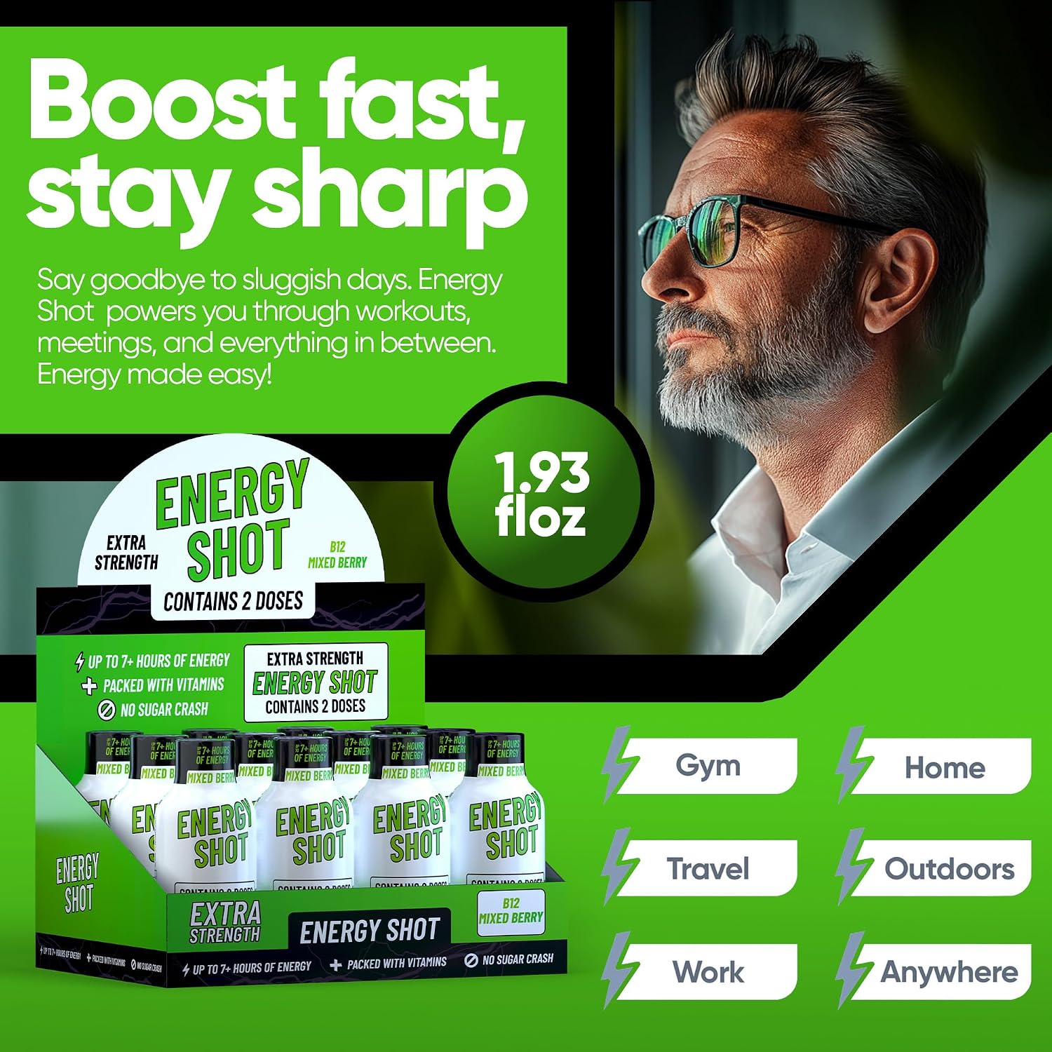 B12 Mixed Berry Extra Strength Energy Shot 48 pk – 260mg Natural Caffeine B12 B6 – Energy & Vitality Support – 2 Servings Sugar Free Zero Calorie Green Tea B-Vitamins Electrolytes Vegan – 1.93 fl oz