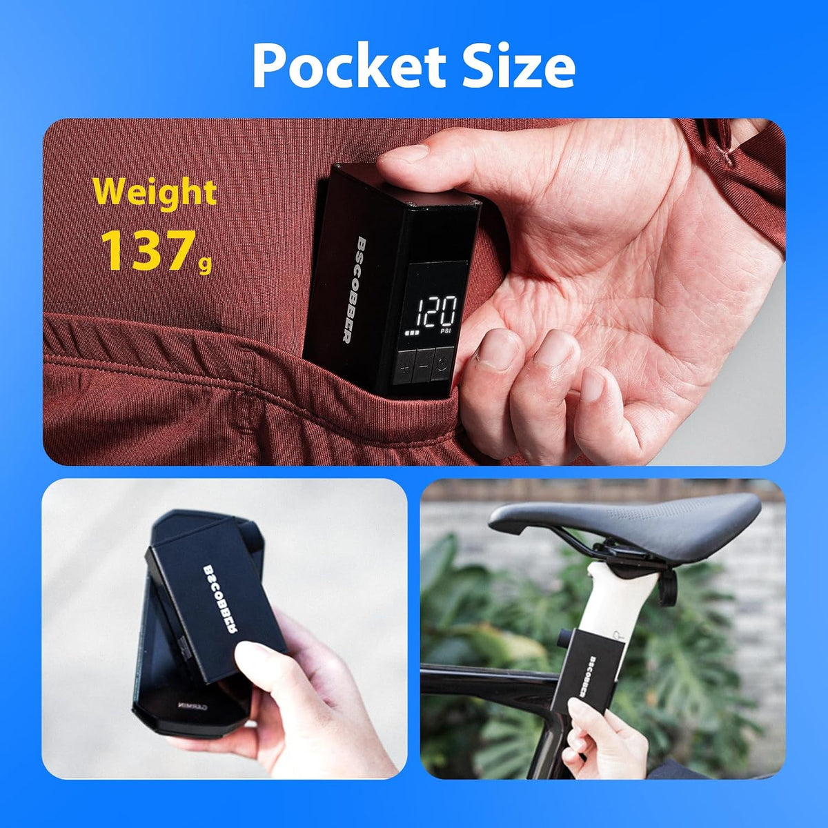 137g 120PSI Mini Bike Pump, Pocket-Size Auto Shut-Off