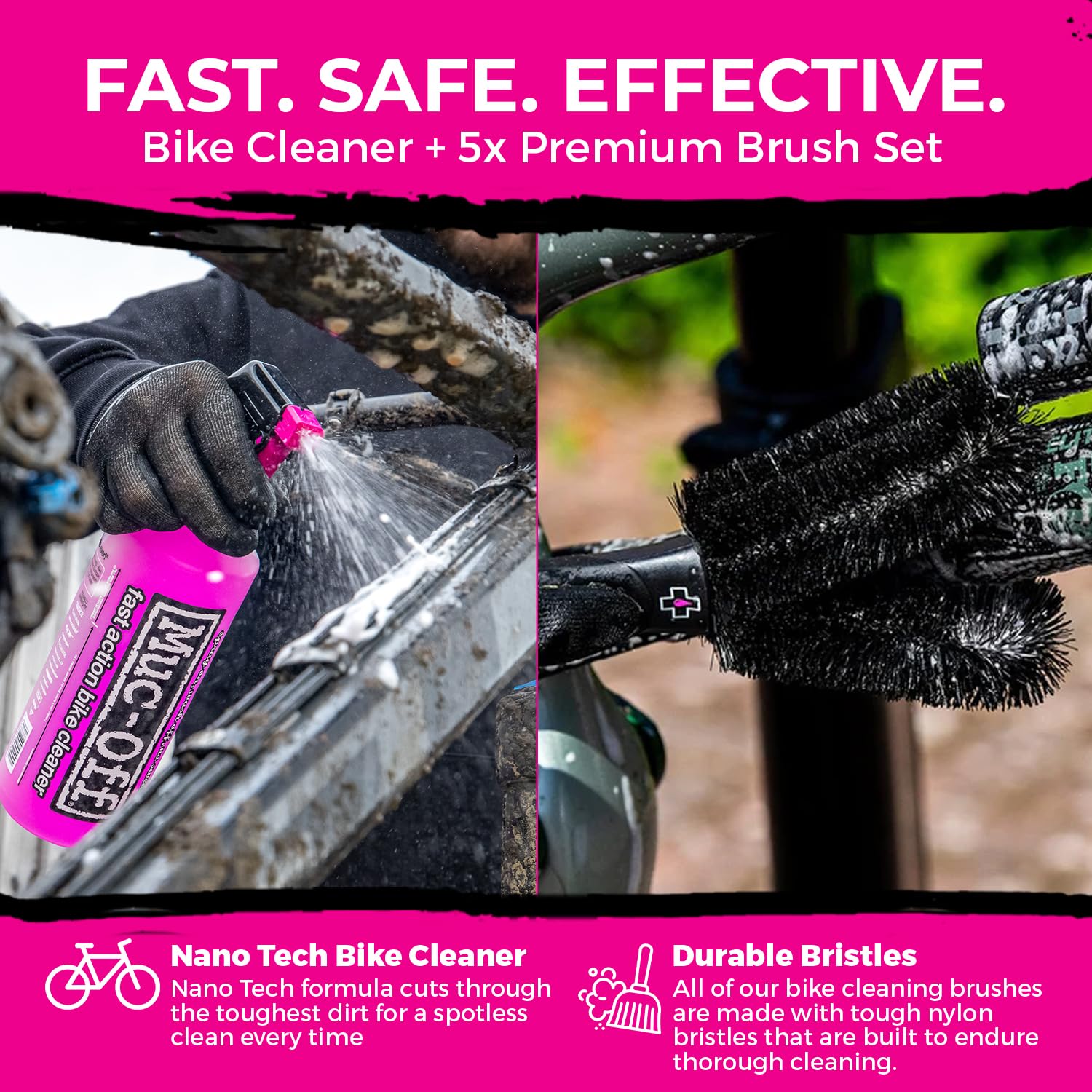 Muc-Off Nano Tech Bike Cleaner Concentrate 1L + 5 Brush Set | Powerful Eco-Friendly Bike and Motorcycle Cleaner | Safe on Carbon Fibre | Biodegradable Formula and Refill-Friendly