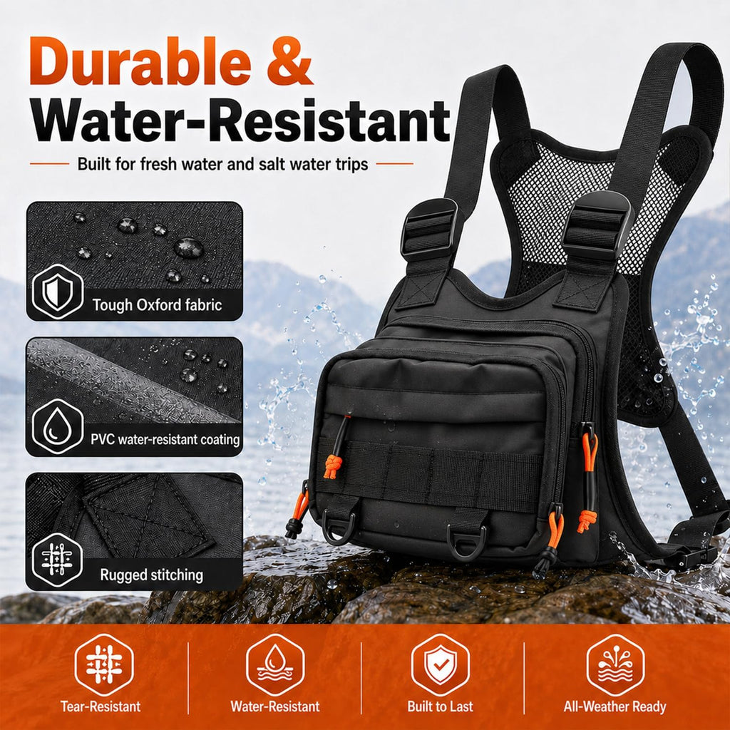 All in One Fishing Chest Pack Tackle Bag with Tackle Box, Fishing Lures Kit