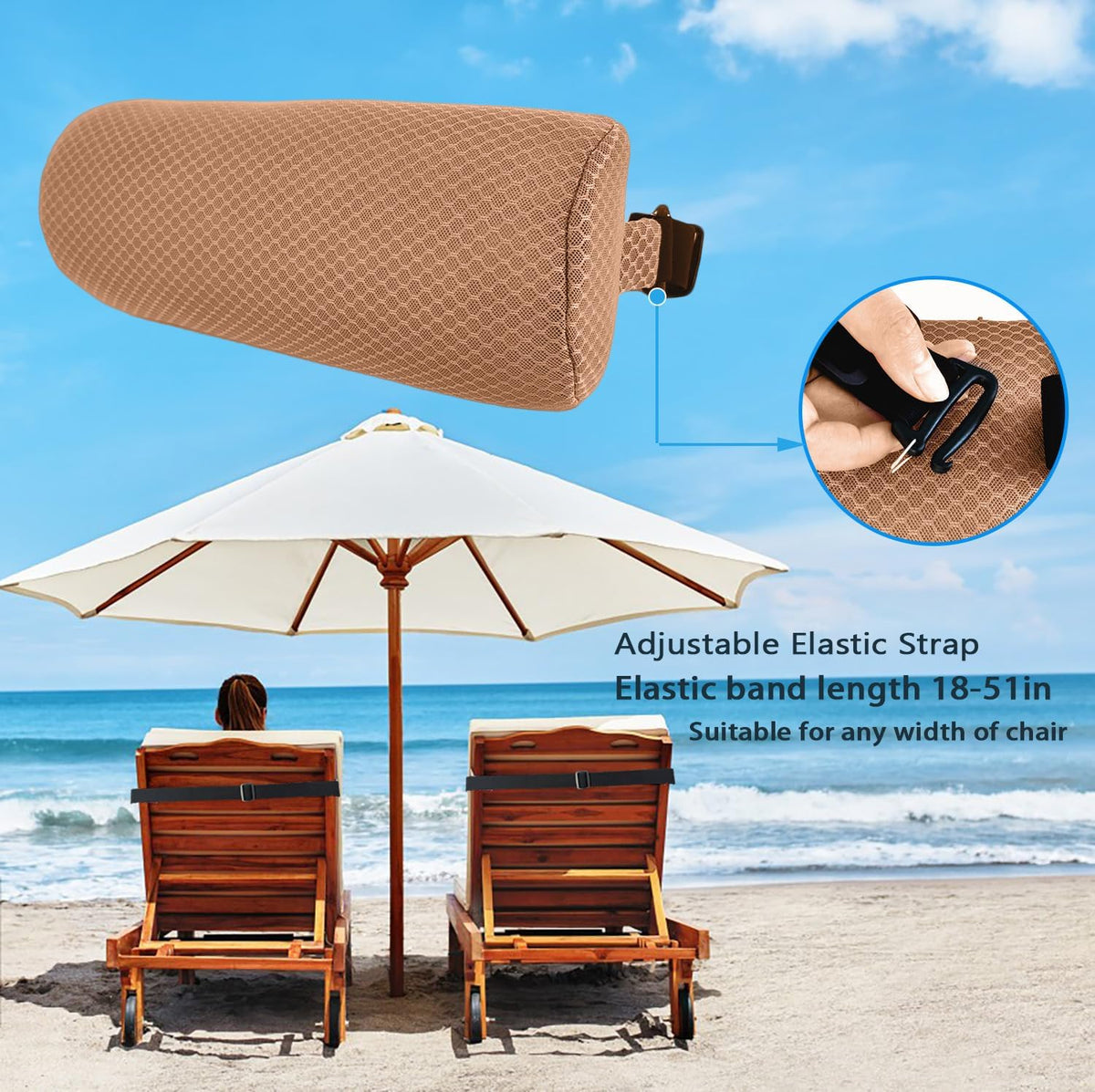 1 Pack Headrest Pillow for Patio Chaise Lounge,Recliner,Beach Chair,Brown