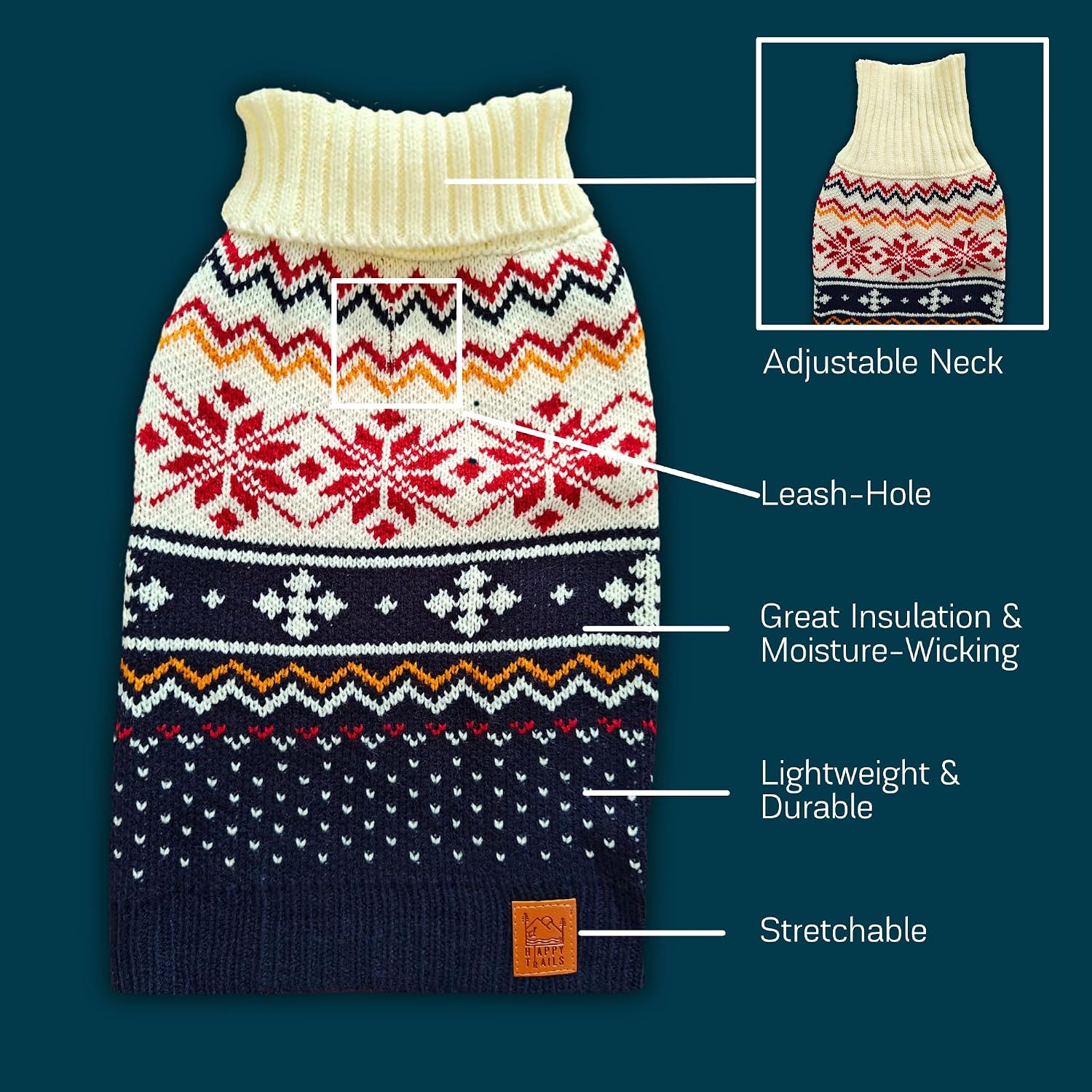 Cozy Acrylic Dog Sweater for Outdoor Adventures—Breathable & Insulating Knit—Classic Fit—Backpacking Gear for Dogs—Dog Hiking Gear—Dog Camping Gear (Medium, Nordic)