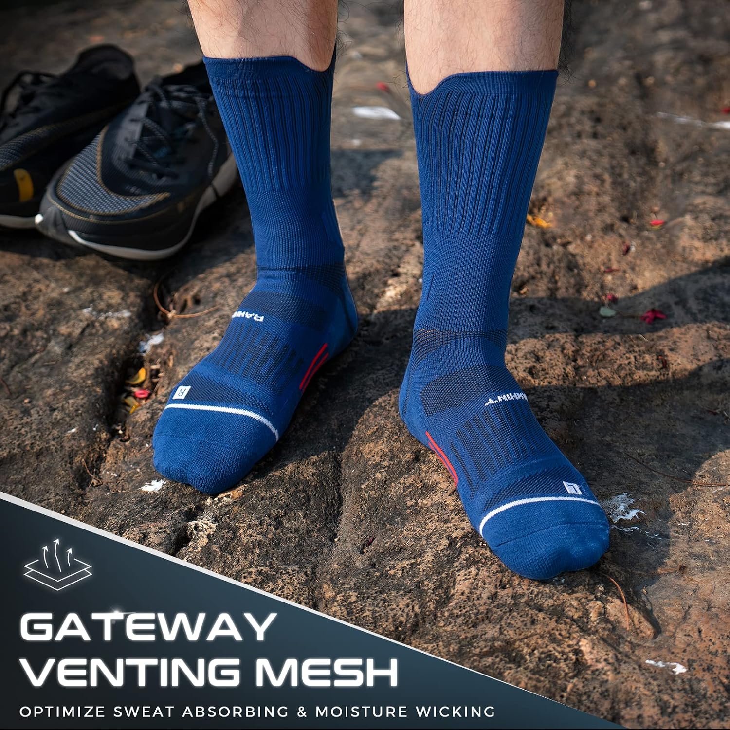 Compression Running Socks 3 Pairs, Cushion Crew Socks, Anti-Blister Moisture Wicking Athletic Hiking Basketball Socks