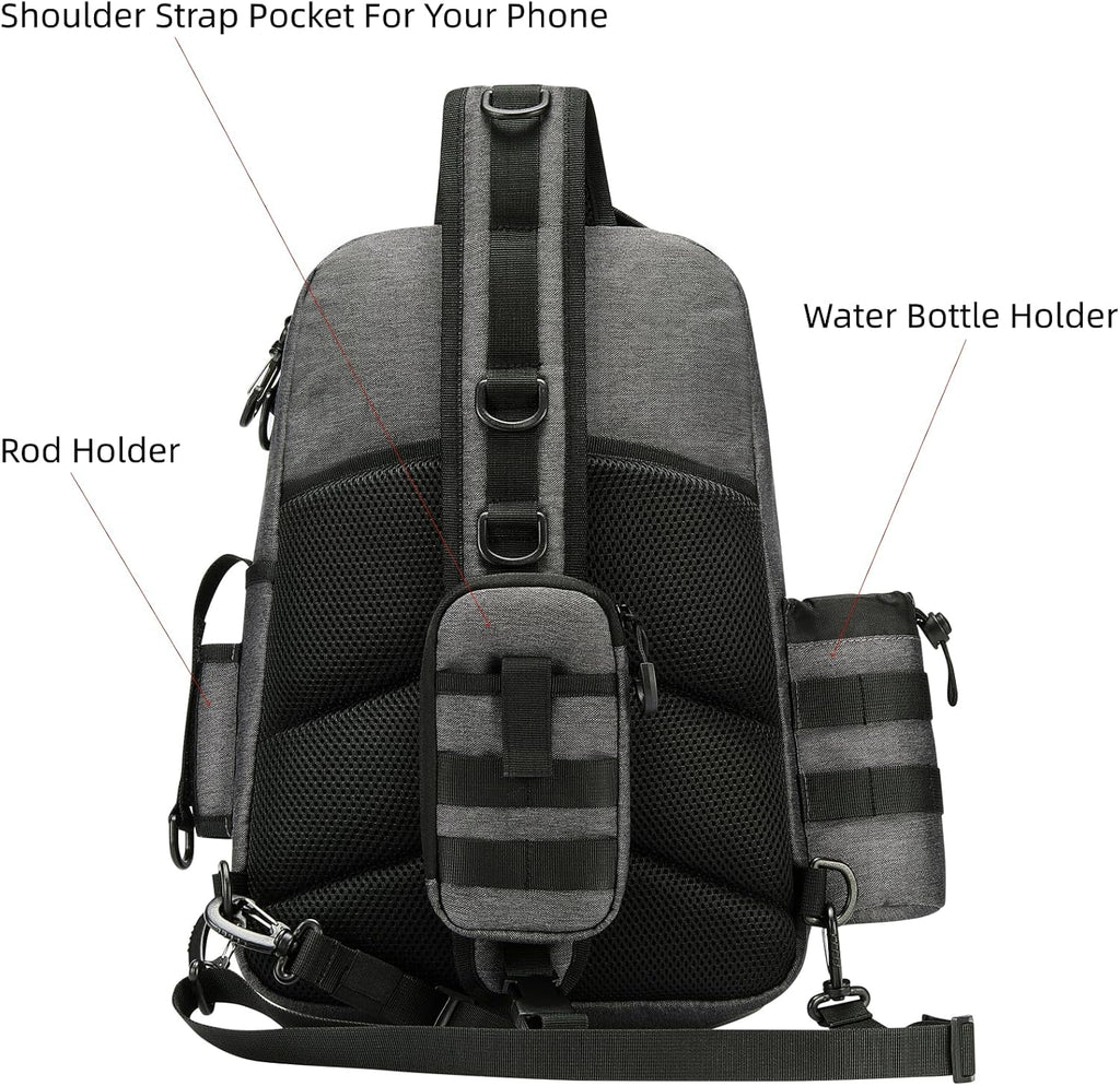 22L Wading Fishing Tackle Sling Bag, Holds 3x 3700 Boxes, Grey