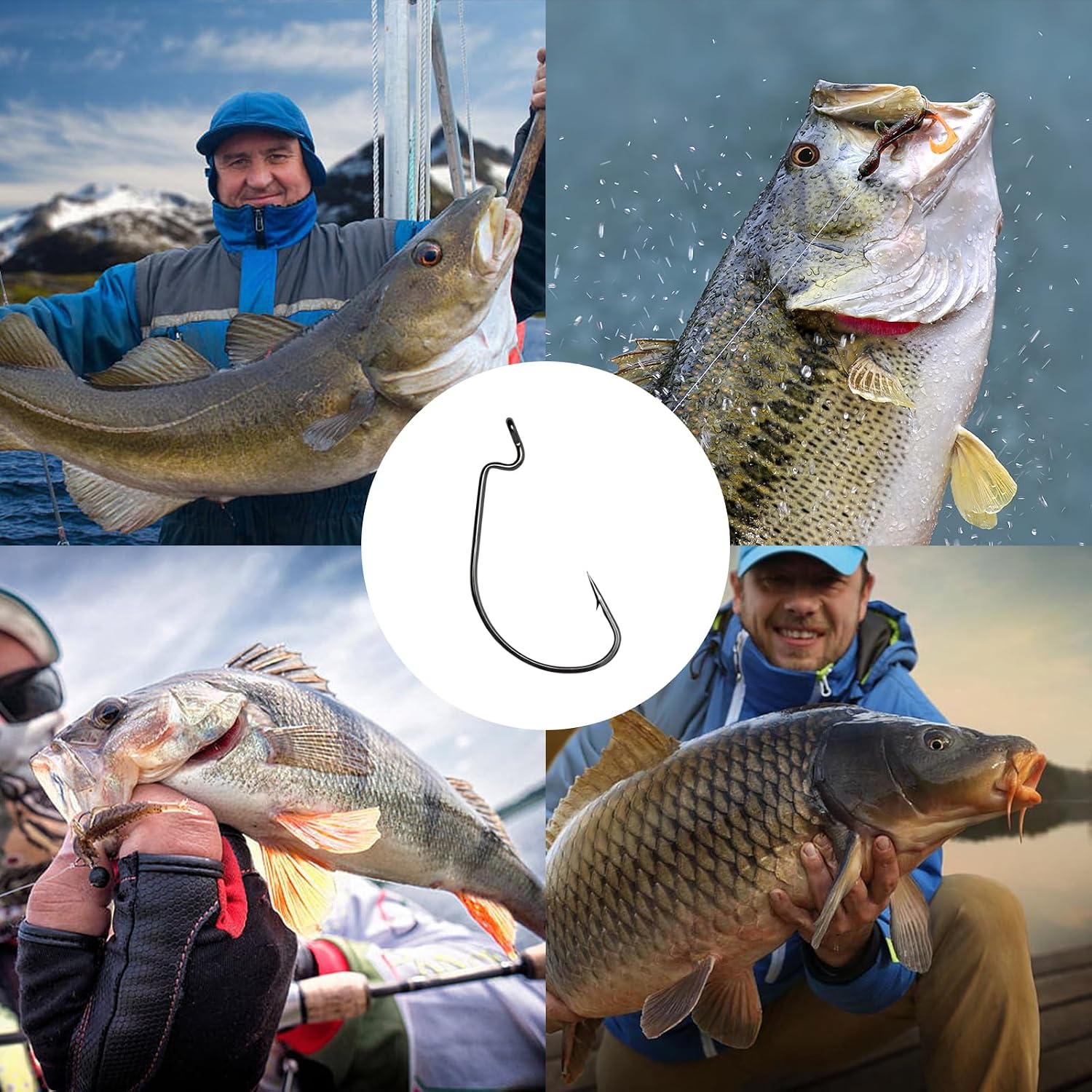 UCEC EWG Fishing Hooks, Offset Worm Hooks for Bass Fishing Hook Texas Rig