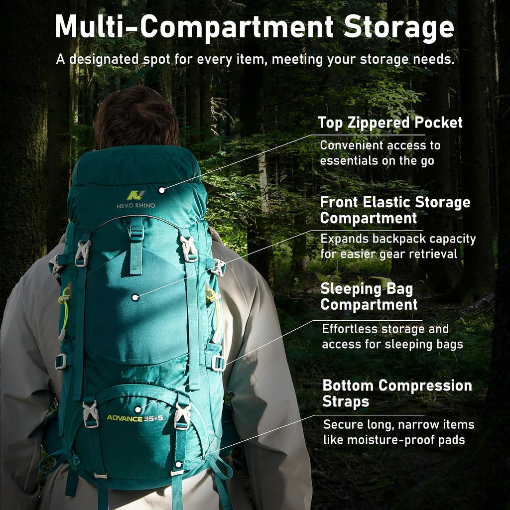 N NEVO RHINO 40L Internal Frame Hiking Backpack with Rain Cover