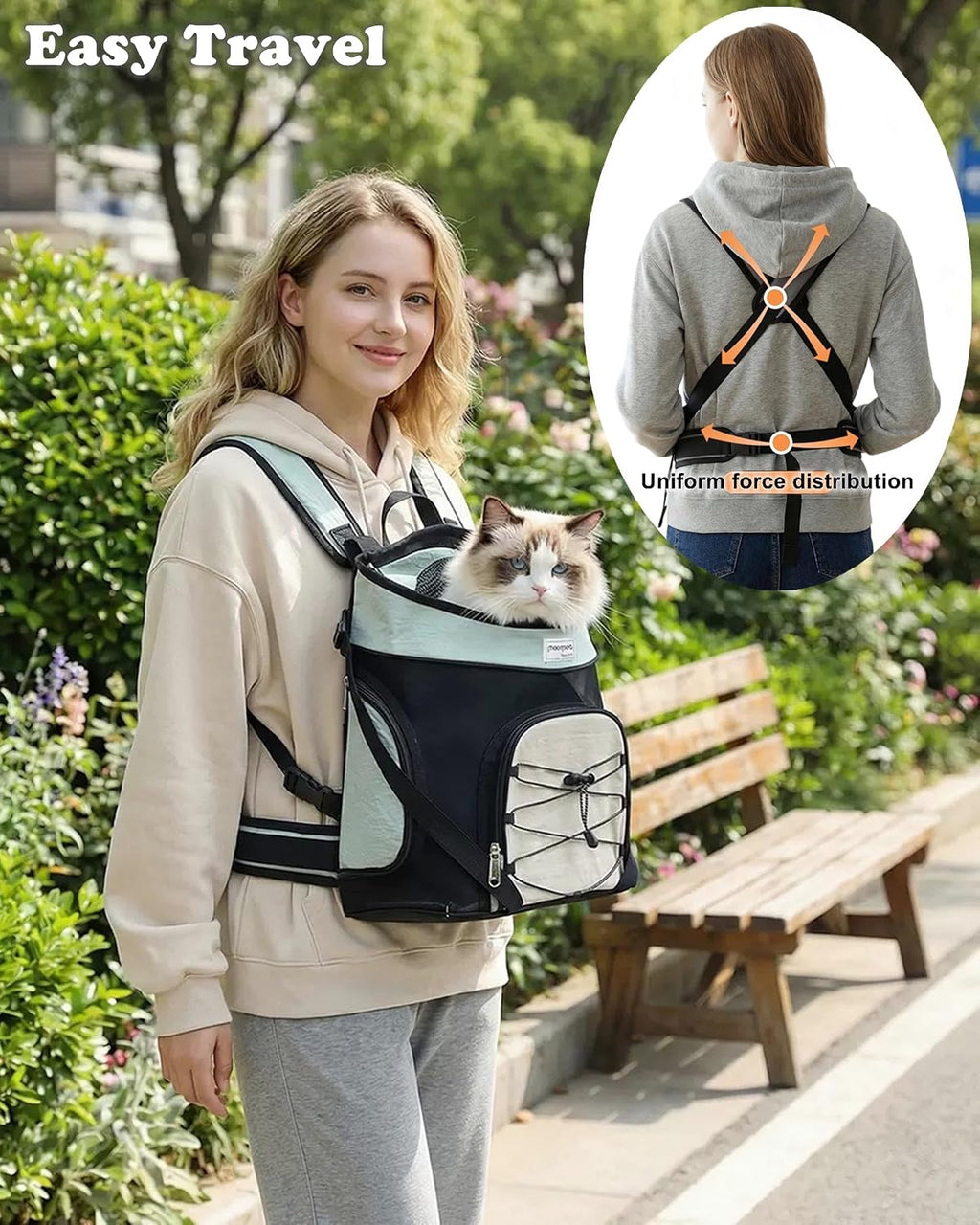Pet Dog Carrier Backpack Small Dog Medium Cats Front Backpack with Storage Pockets,Adjustable Straps,Ventilated for Hiking Camping Travel,Max 14 lbs (Light Green)