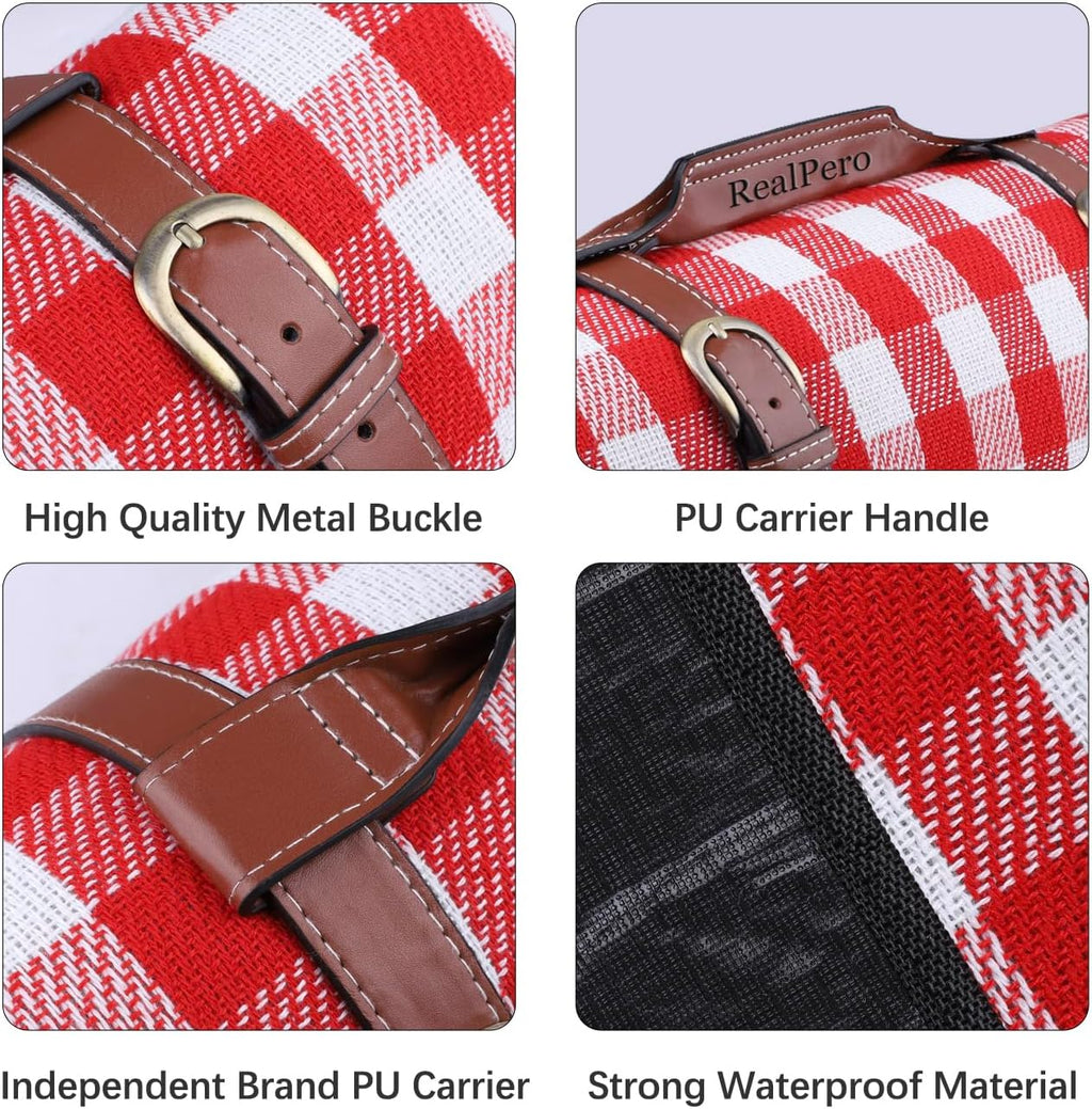 Extra Large Picnic Blanket, 80 x 60 in Waterproof Beach Mat, Red Plaid