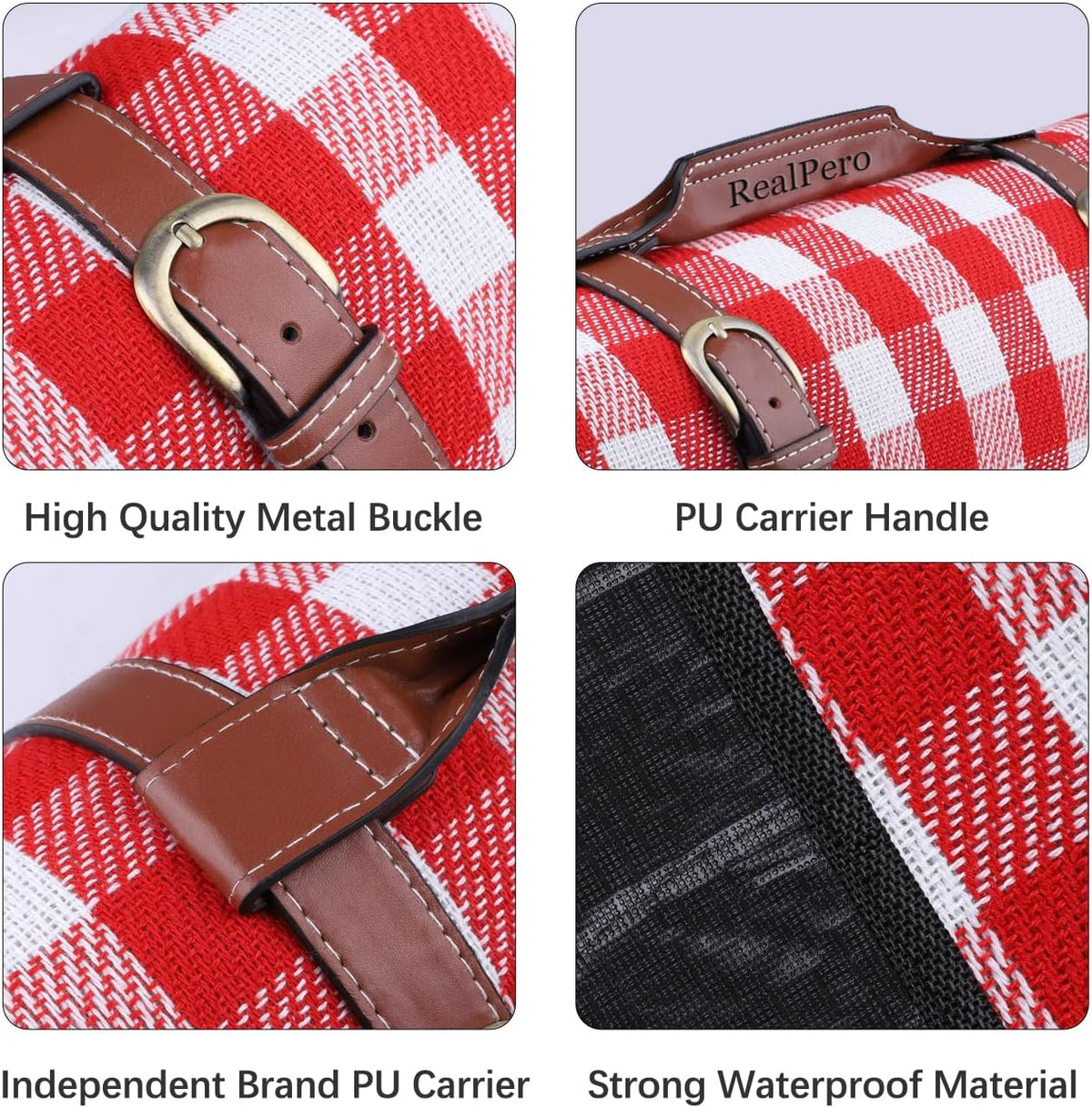 Extra Large Picnic Blanket, 80 x 60 in Waterproof Beach Mat, Red Plaid