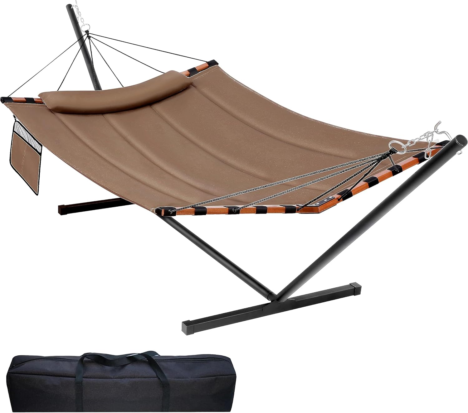 TegerDeger 12FT 2 Person Hammock with Stand V-Shape Spreader Bar -Brown