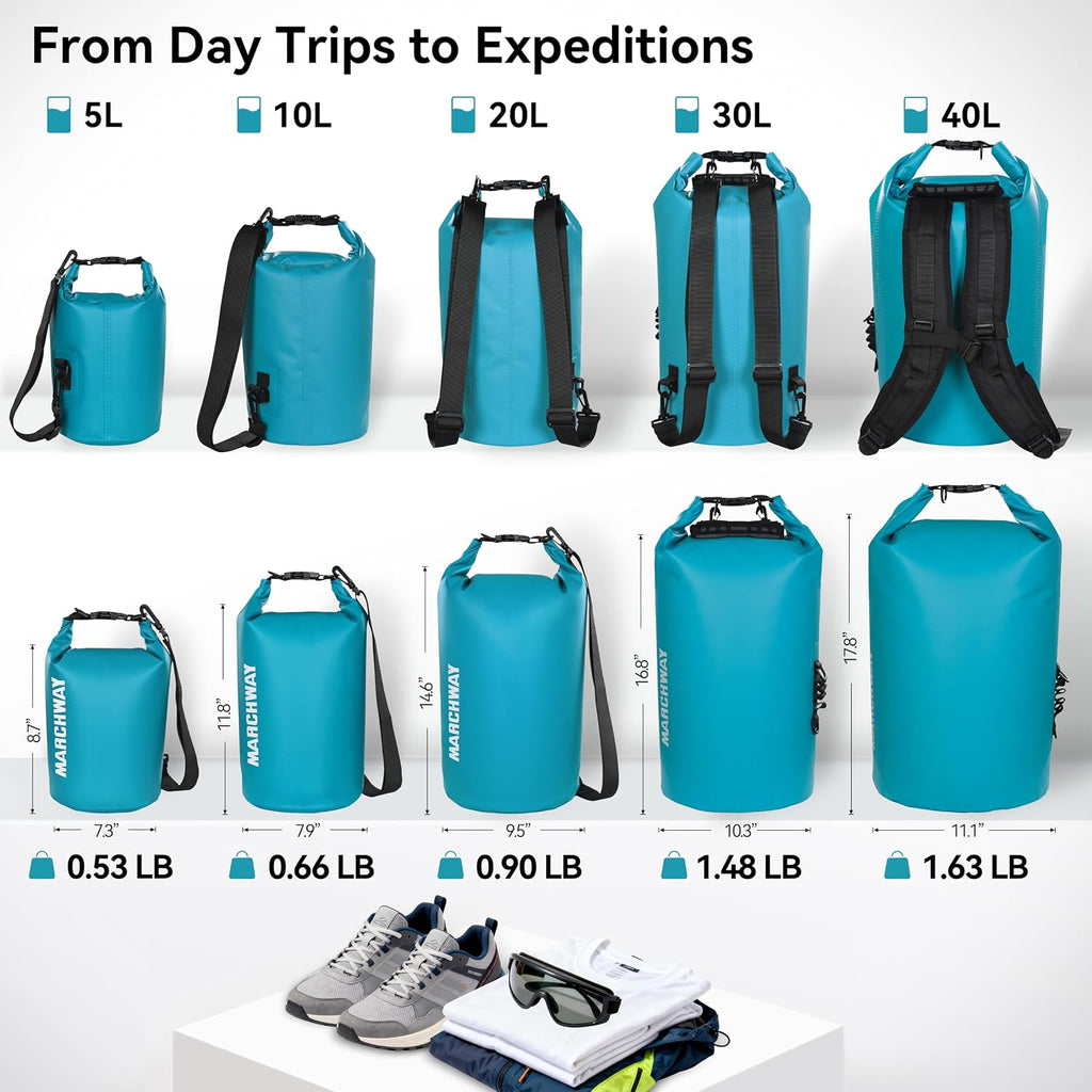 MARCHWAY Floating Waterproof Dry Bag Backpack 5L/10L/20L/30L/40L, Roll Top Sack Keeps Gear Dry for Kayaking, Rafting, Boating, Swimming, Camping, Hiking, Beach, Fishing