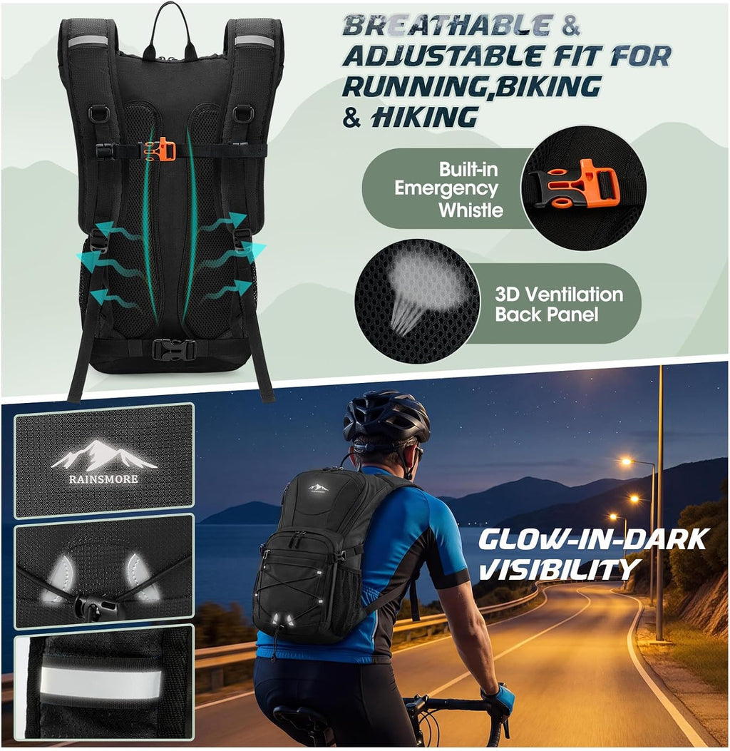 RAINSMORE Hydration Backpack with 2L Water Bladder, 15L Lightweight Hiking Backpack for Women & Men Small Insulated Hydration Water Pack for Hiking, Running, Cycling, Biking
