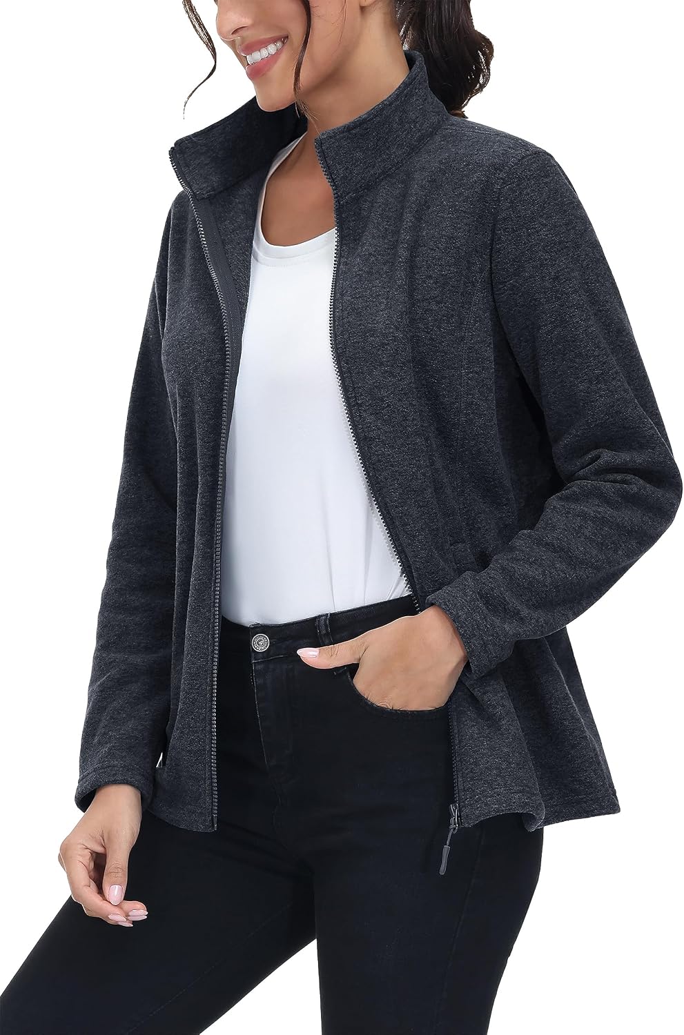 MAGCOMSEN Womens Fleece Zip Up Jacket with Pockets Lightweight Soft Coat