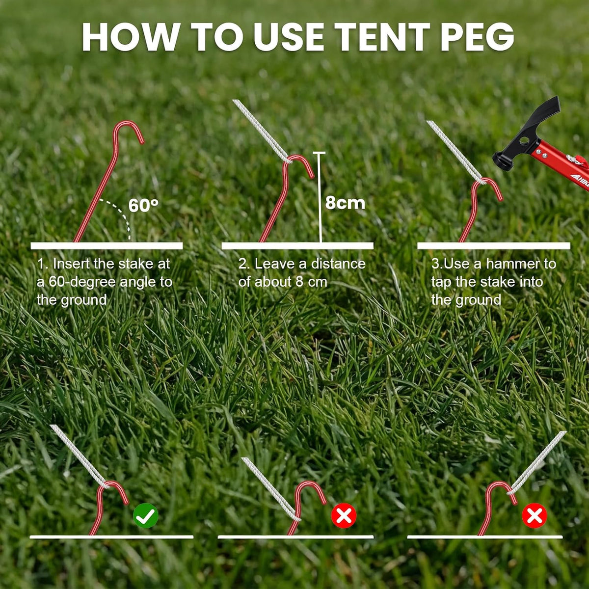 20 Pack Aluminum Tent Stakes - 7 Inch Lightweight Metal Ground Stakes Tent Pegs - Camping Hook Stakes for Tent, Rain Tarps, Canopies, Gardening, Inflatables and Outdoor Decorations
