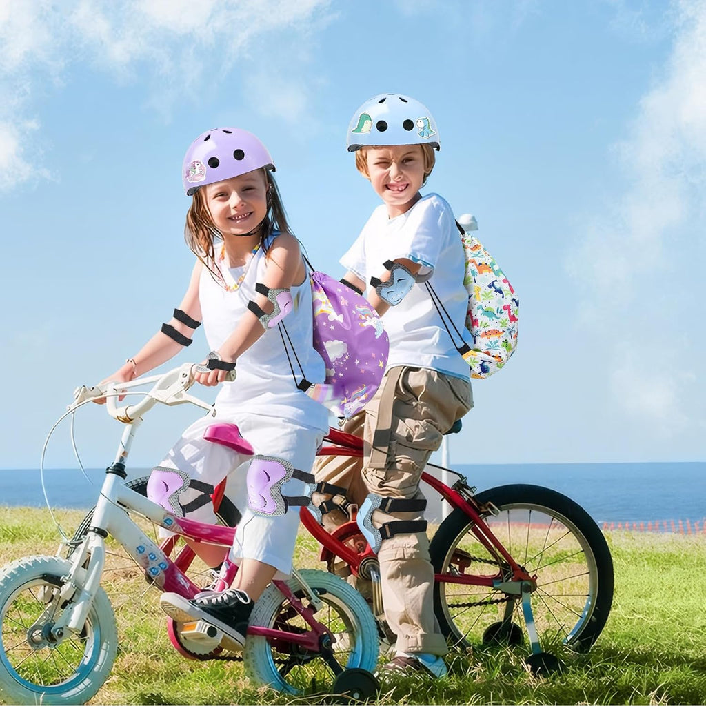 Adjustable Kids Bike Helmet Set with Knee, Elbow and Wrist Pads, Toddler Helmet for Ages 3-5-8-14 Boys Girls, Protective Gear Set for Ages 3-14 Kids & Youth, for Bikes Skateboards Rollerskates