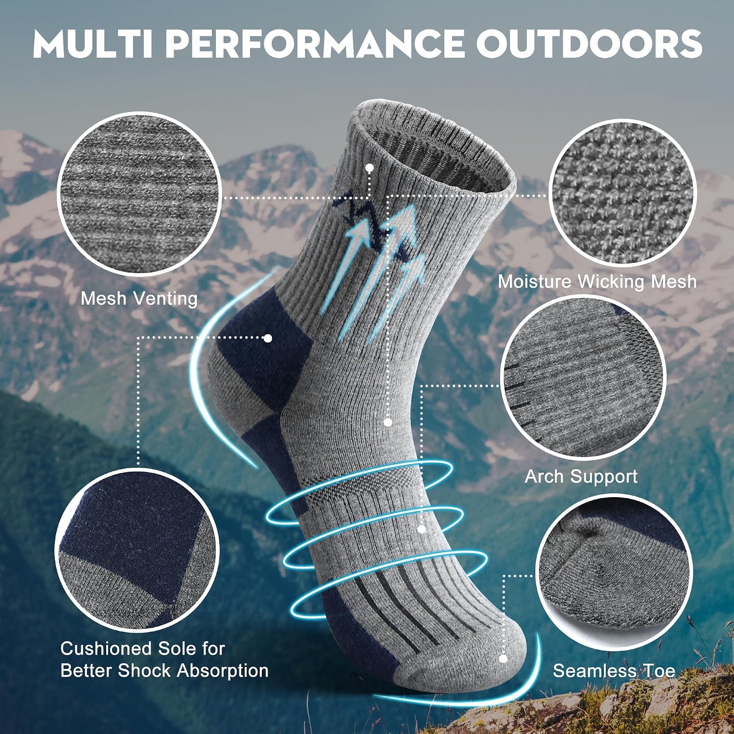 innotree Men's Merino Wool Hiking Socks 3 Pairs