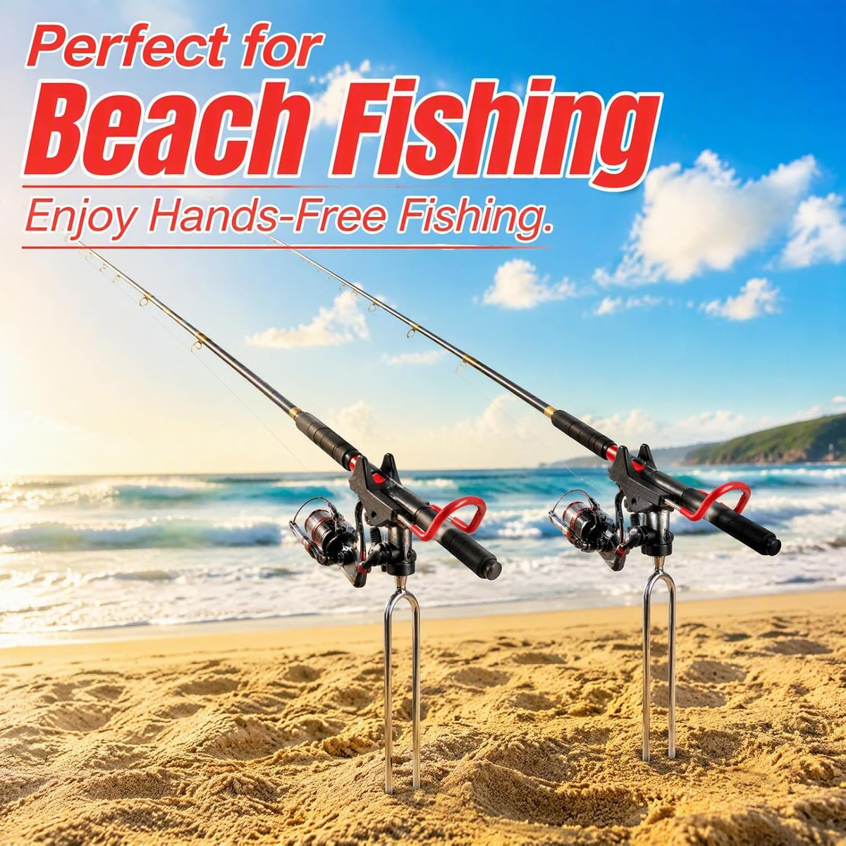 Nicunom 2 Pack Fishing Rod Holders - 360 Degree Adjustable Fishing Pole Rack Stand for Bank, Beach, Ground, Gifts for Men
