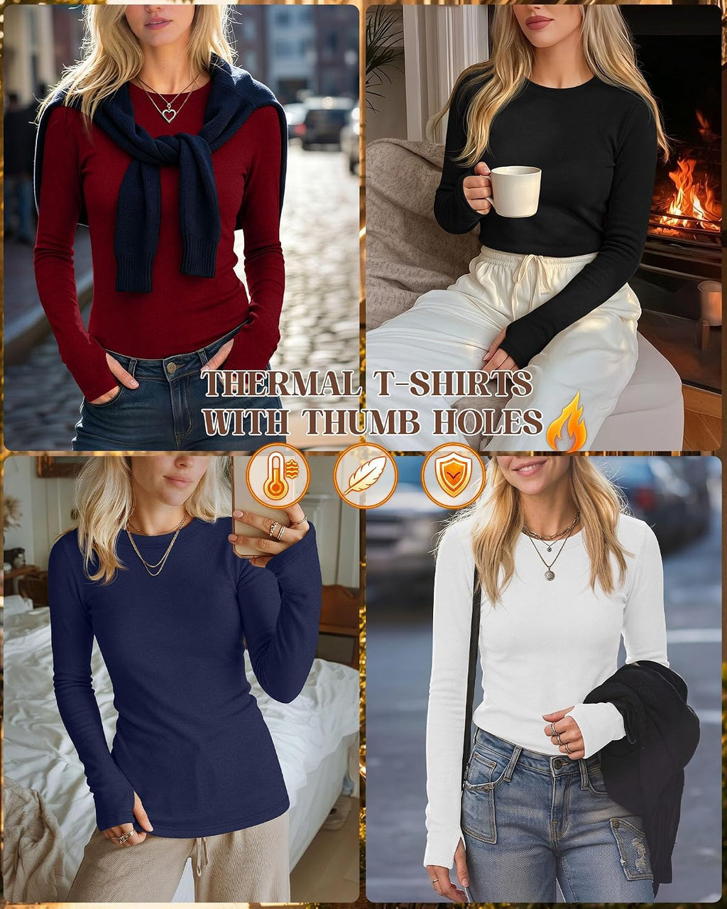 Neer 4 Pack Women's Thermal Fleece Lined Shirts Warm Base Layer