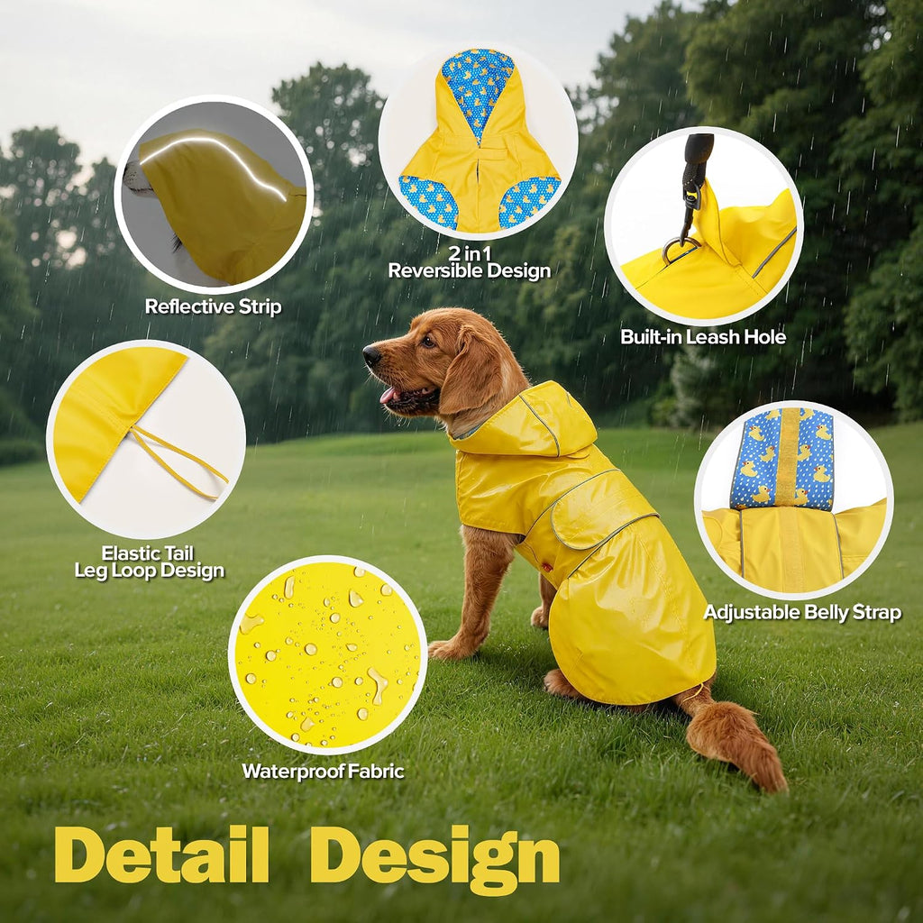 Kimee Dog Raincoat Waterproof Dog Rain Jacket for Small to 3X-Large Dogs, M