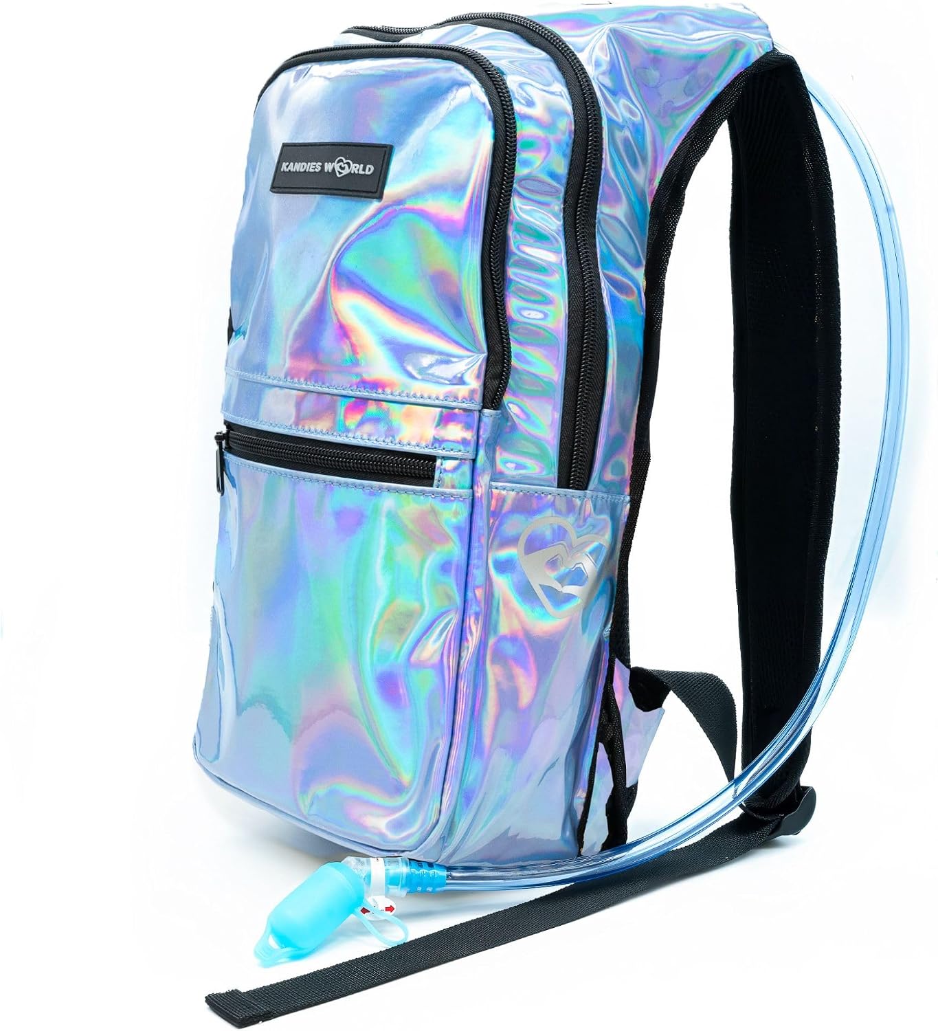 Kandies World Reflective Festival Hydration Pack - 2L Hydropack for Raves, Hiking, Biking, Running, and More (with Anti-Theft Pocket)