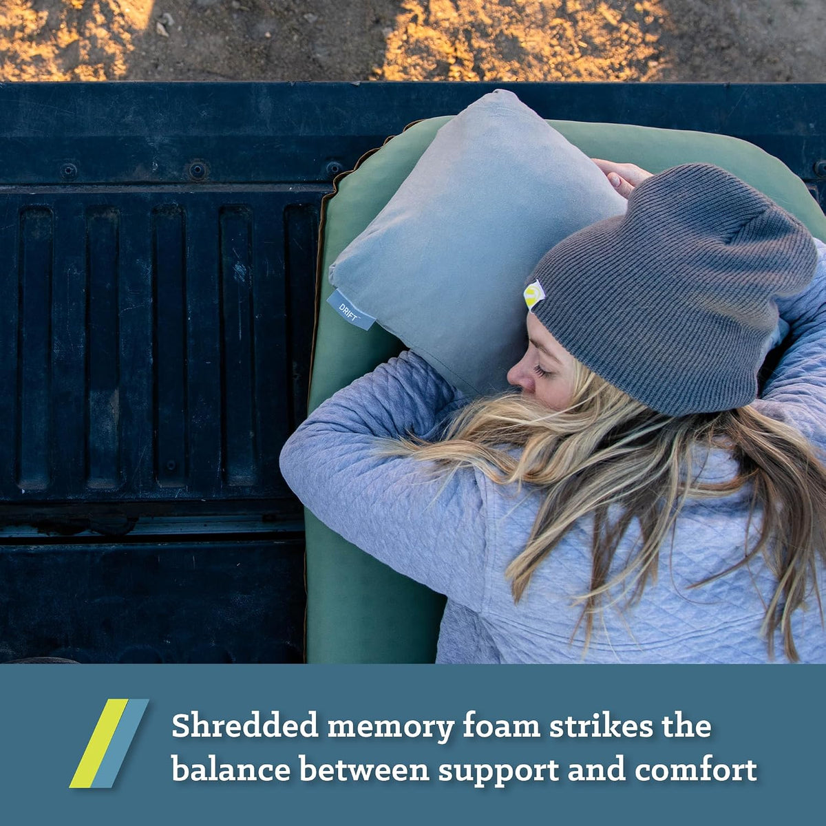 Klymit Drift Camping Pillow, Shredded Memory Foam Travel Pillow with Reversible Cover for Outdoor Use, Green, Large