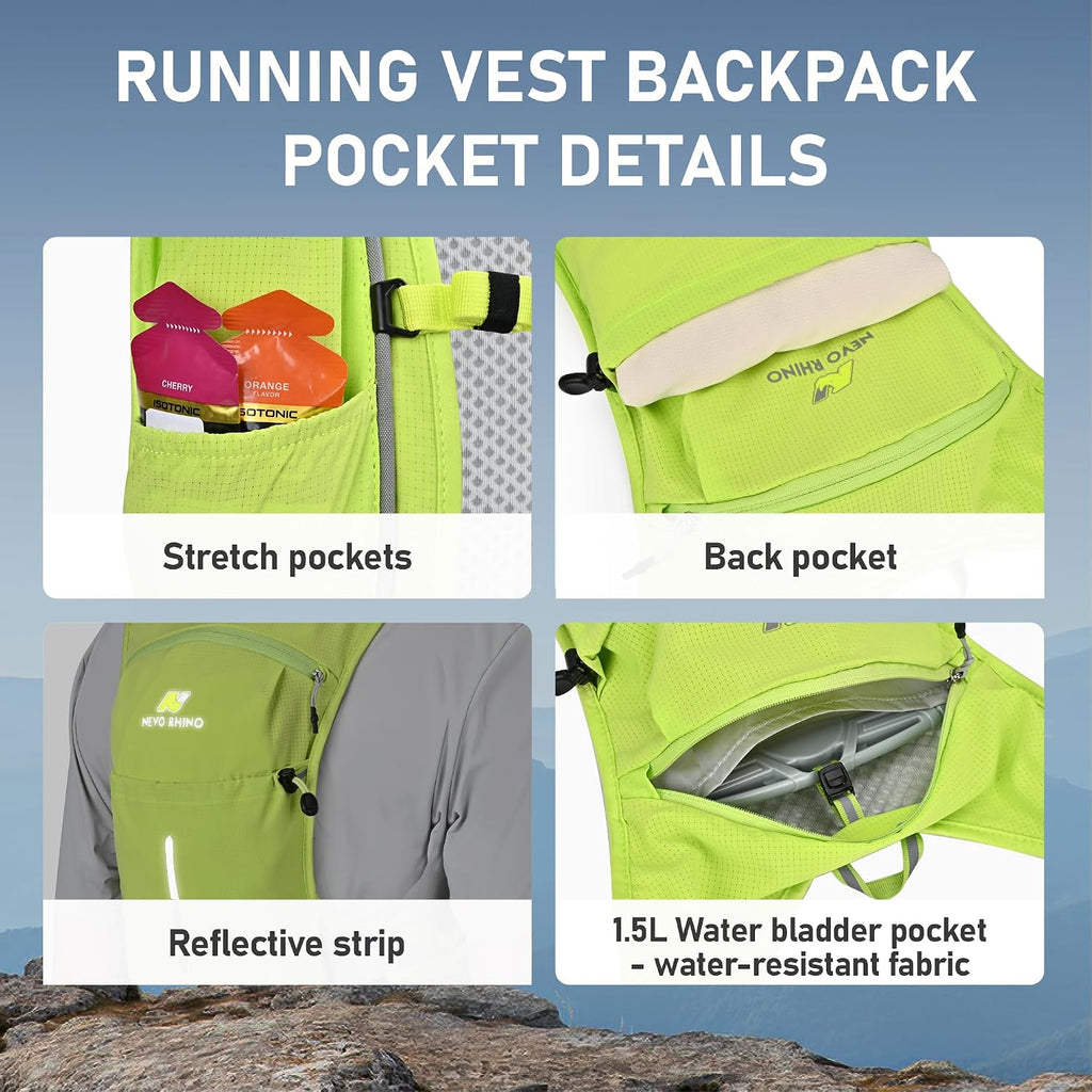 N NEVO RHINO Running Vest with 1.5L Water Bladder, Hydration Vest Pack