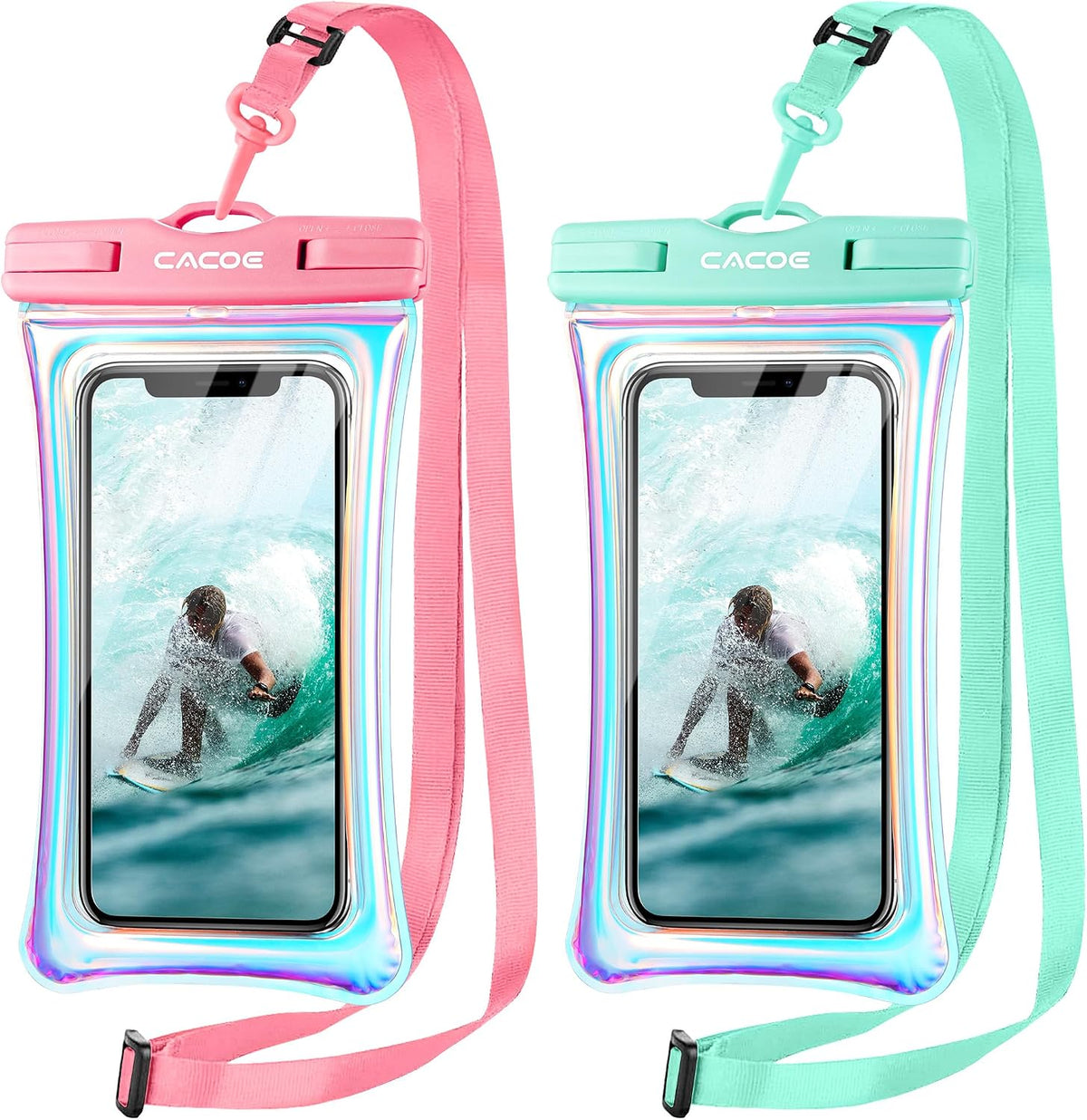 CACOE Floatable Waterproof Phone Pouch 2 Pack Up to 7.0",Black+Pink
