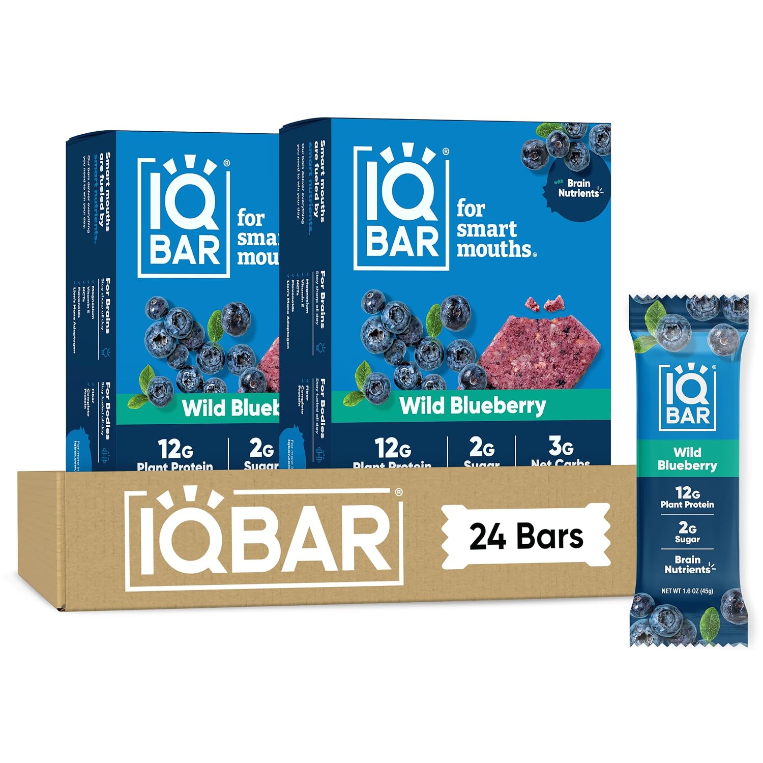 IQBAR Clean Protein Bars, Low Sugar Keto, Wild Blueberry 24-Count
