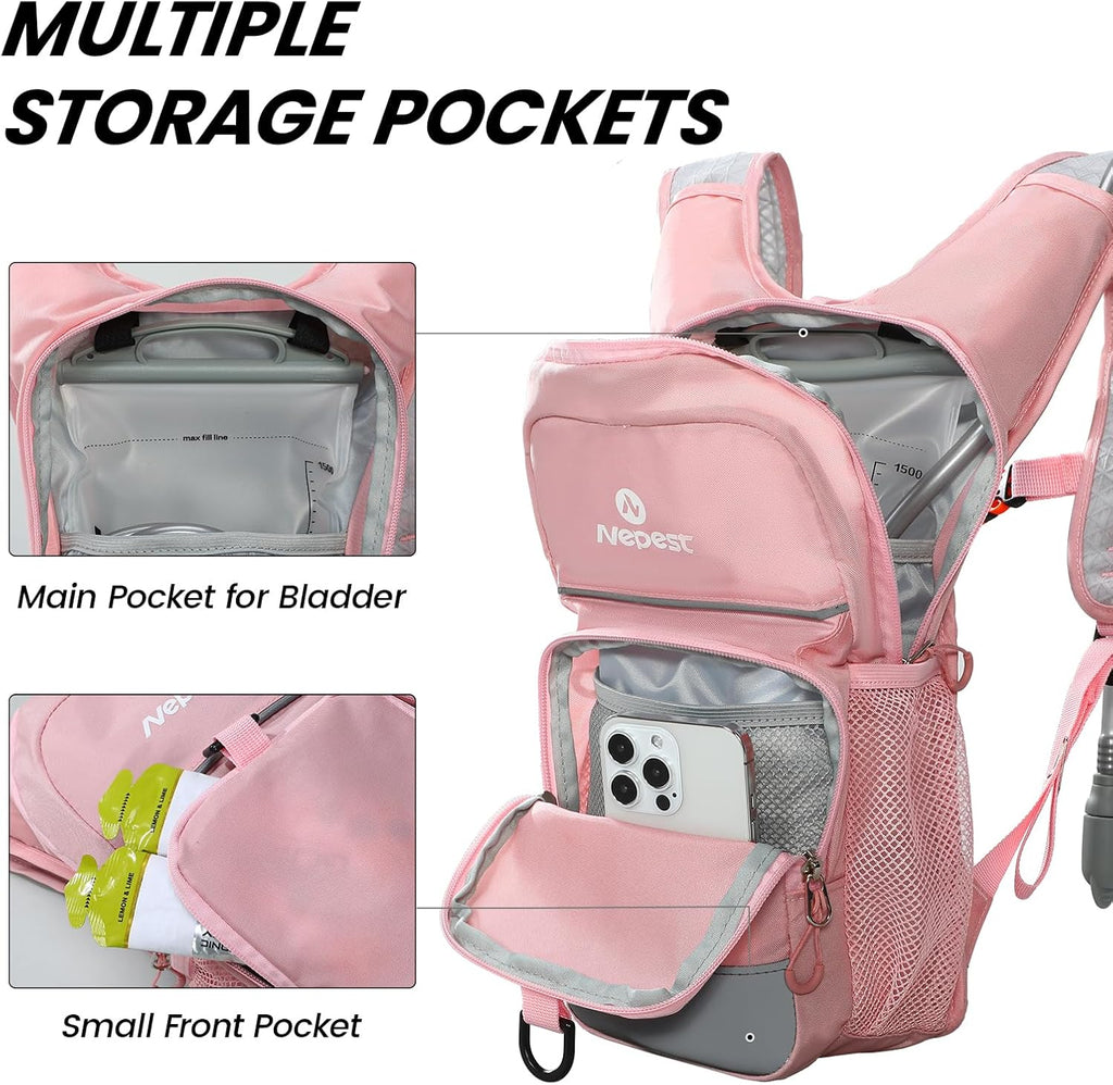 Nepest Kids Hydration Backpack with 1.5L Water Bladder for Cycling, Hiking
