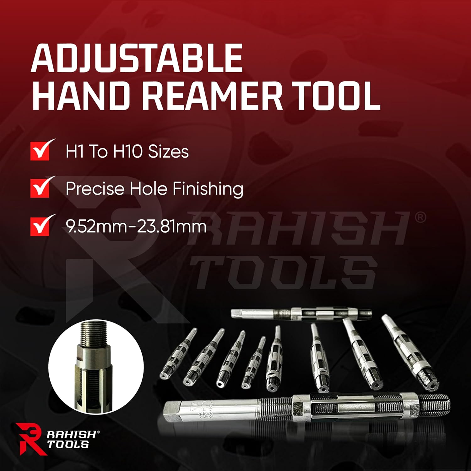 Adjustable Hand Reamer H1-H10 for Metal & Wood Repairs, 3/8" to 15/16"