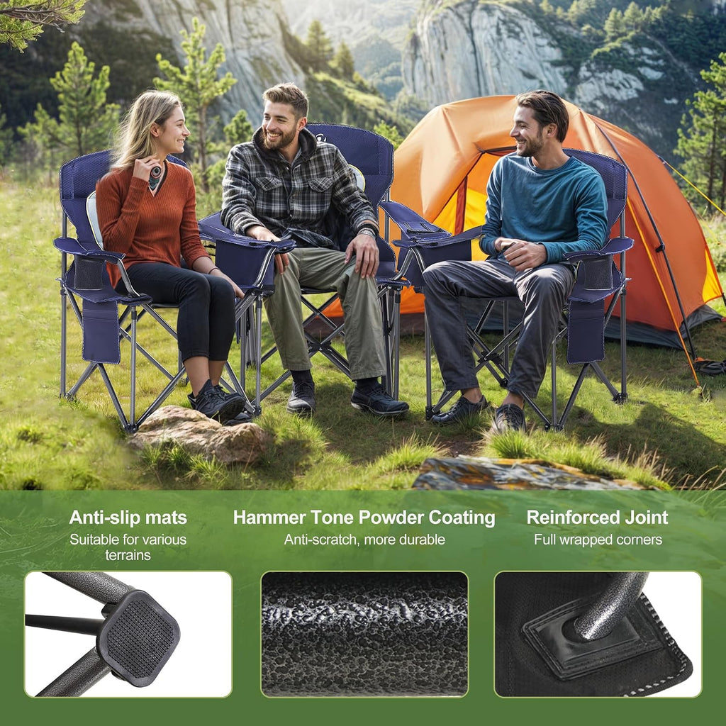 LET'S CAMP Folding Camping Chair Oversized Heavy Duty Padded Outdoor Chair