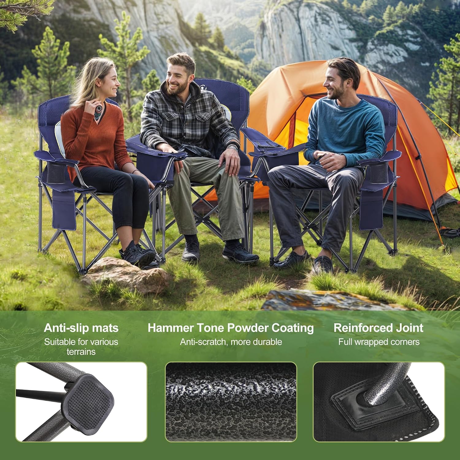 LET'S CAMP Folding Camping Chair Oversized Heavy Duty Padded Outdoor Chair