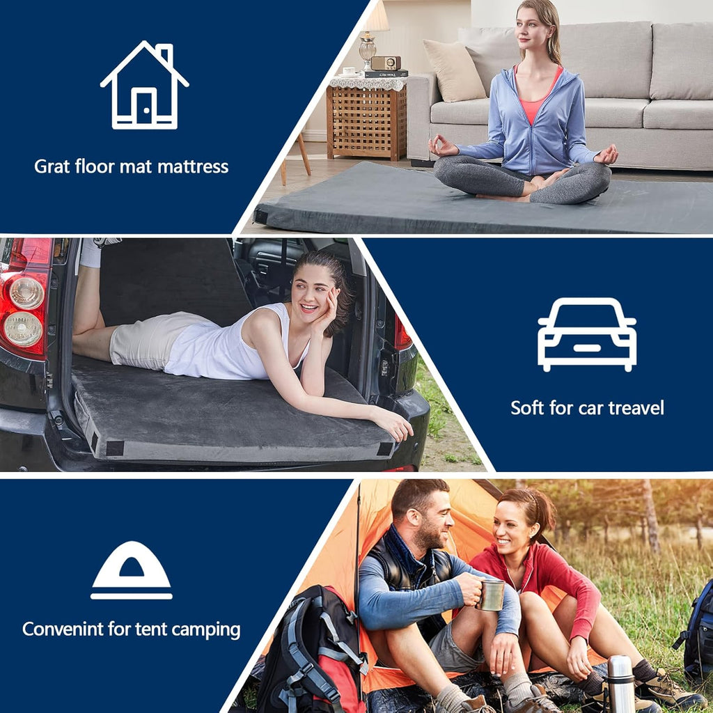 CYMULA Memory Foam Camping Mattress Pad, Sleeping Mat, Portable Roll Up Mattress for Adults, Camping Bed Pads for Sleepover, Car Bed with Travel Bag