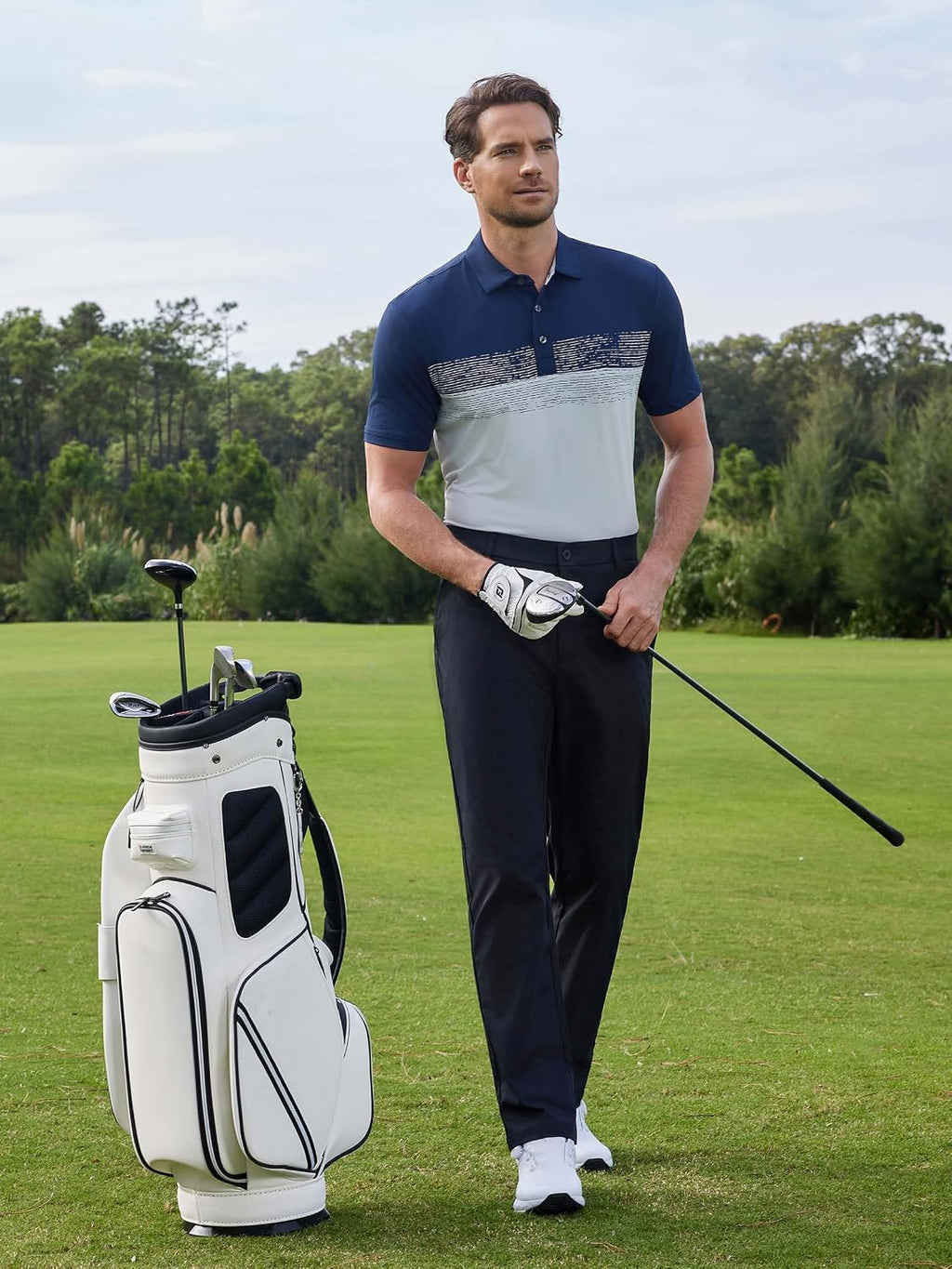 M MAELREG Golf Shirts for Men Dry Fit Performance Chest Print Color Block Moisture Wicking Casual Short Sleeve Polo Shirts