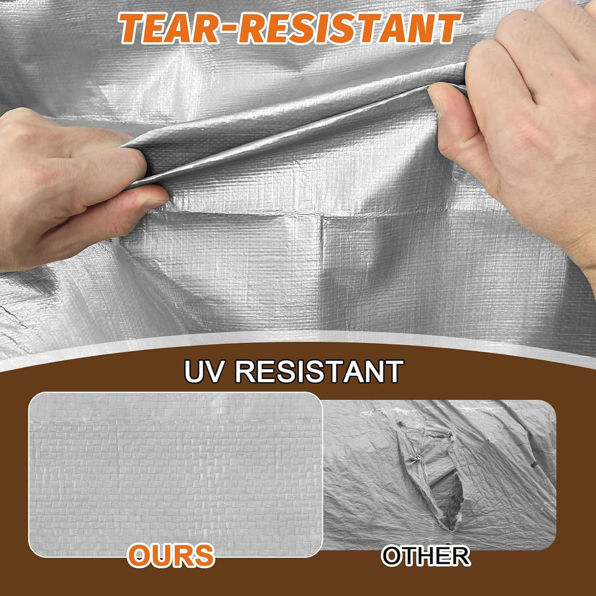16 Mil Thick Heavy Duty Tarp, 10 x 12 Ft Finished Size, Silver/Brown