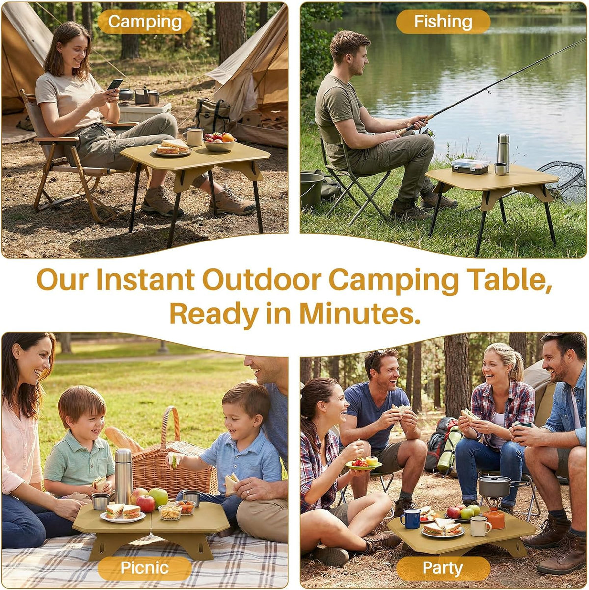 TOPCHANCES Folding Camping Table, Ultralight Aluminum Portable Table with Adjustable Height, 2-in-1 Carry Bag for Outdoor Picnic, Travel, Beach, BBQ & Festival(Khaki)