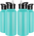 VEGOND 32 oz Insulated Water Bottle Bulk Stainless Steel Metal Water Bottles with Leak Proof Straw Lid & Spout Lid, Wide Mouth Double Walled Vacuum Travel Sports Bottle, 4 Pack