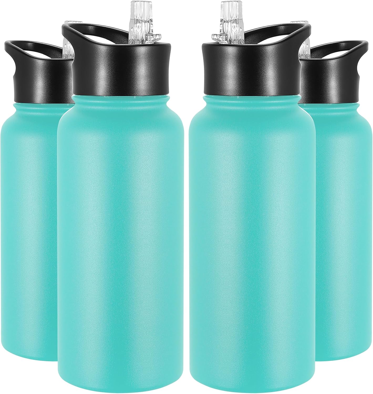 VEGOND 32 oz Insulated Water Bottle Bulk Stainless Steel Metal Water Bottles with Leak Proof Straw Lid & Spout Lid, Wide Mouth Double Walled Vacuum Travel Sports Bottle, 4 Pack
