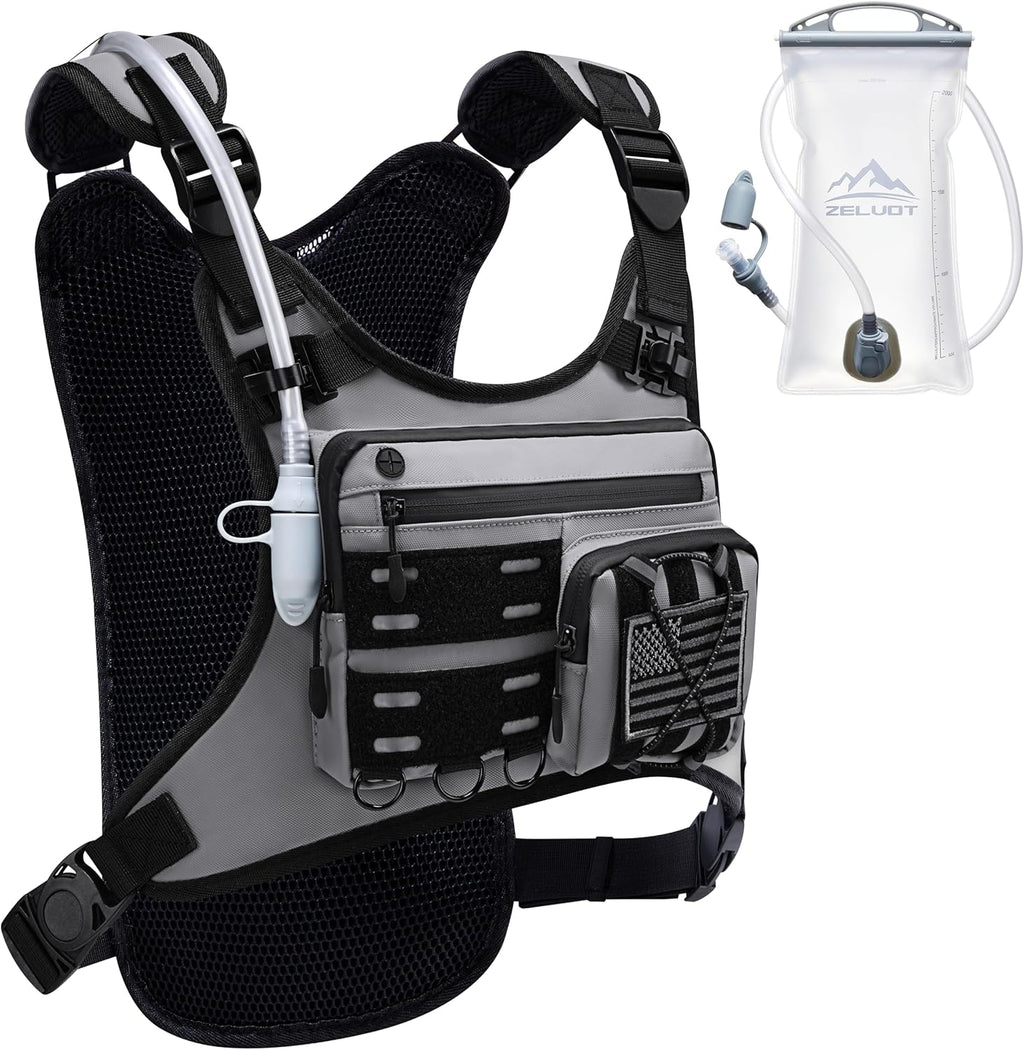 Zelvot Running Vest with 2L Water Bladder, Hydration Backpack, U.S. Design Patent, Lightweight Hydration Pack with Gear Holder, Reflective Chest Pack for Men Women