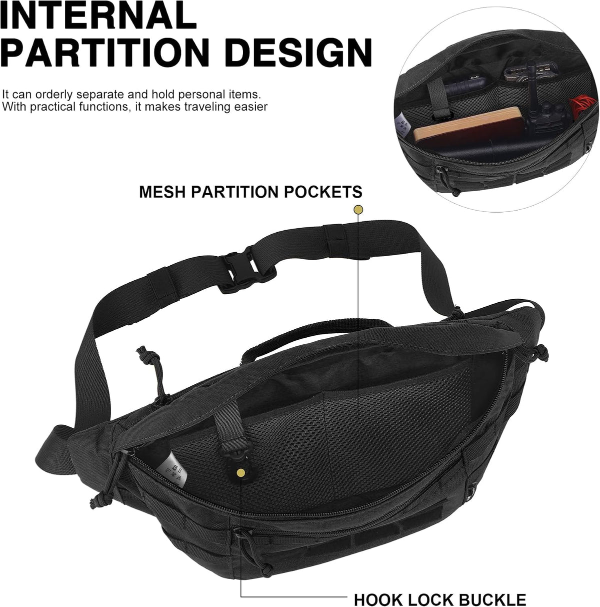 Mardingtop Tactical Fanny Pack for Men Military Crossbody Waist Belt Hip Bag for Outdoor Travel,Hiking,Running,Walking,Fishing,EDC