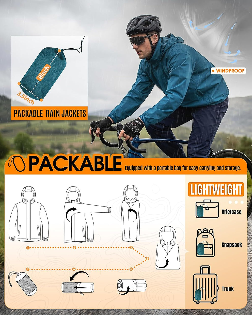 Outdoor Ventures Men's Rain Jacket Waterproof Lightweight Packable Raincoat