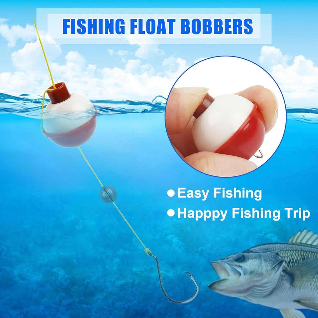 AGOOL Fishing Bobbers Set Snap Hard ABS on Red/White Fishing Floats Bobbers Push Button Round Buoy Floats Tackle Accessories Size: 0.5/0.75/1/1.25/1.5/1.75/2/2.5 Inch