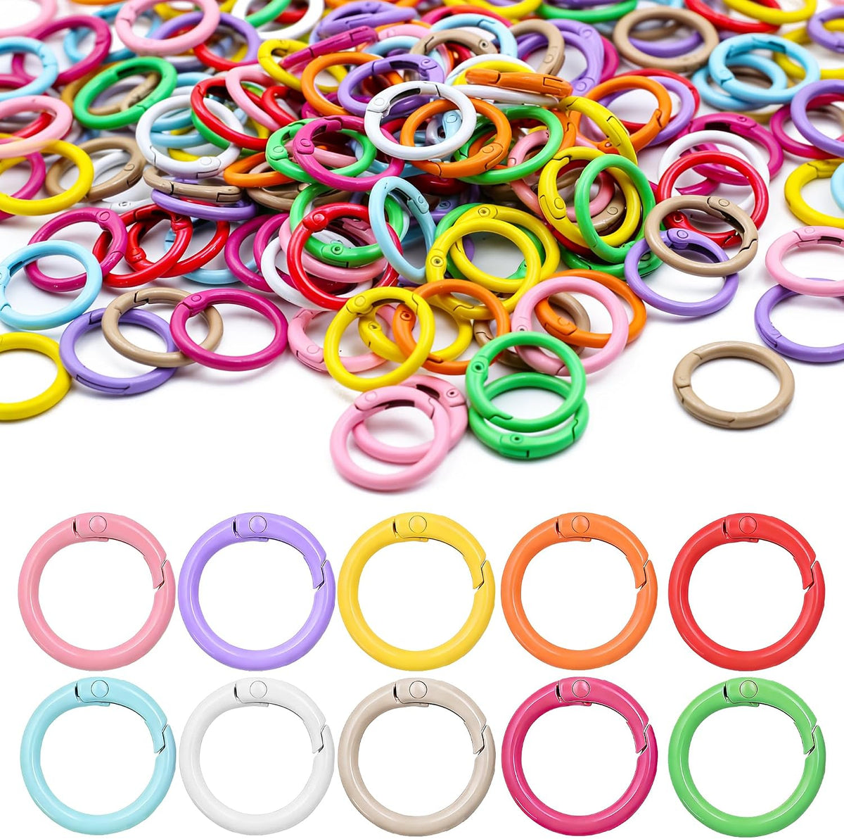 100 Pcs Round Carabiner Keychain Rings Bulk-10 Colors Metal Key Ring Clips Spring O Rings for DIY Keychain Making Supplies, Purse Bag Charms, Lanyard, Crafts (0.9 Inch, Assorted Colors)