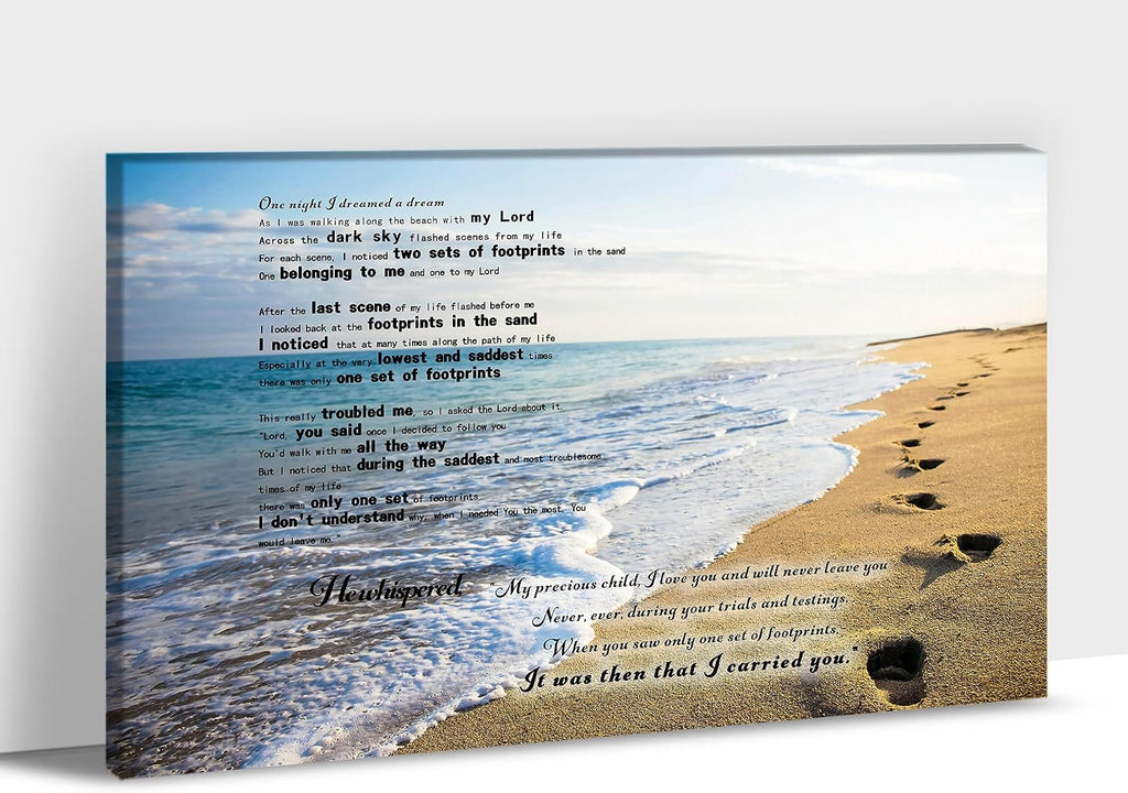 Footprints in the Sand Canvas Prints Wall Art, Footprints in the Sand Wall Art Decor, Inspirational Christian Poem Wall Poster Gift, Beach Picture Wall Art for Living Room Beach Office 28"Hx40"WInches