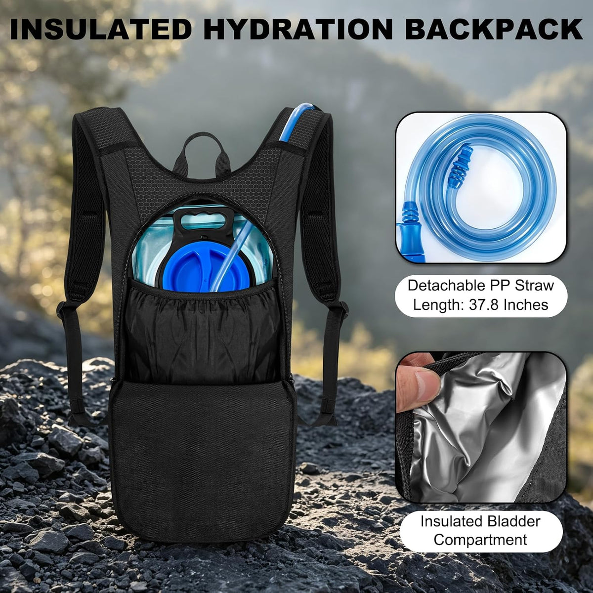 Lightweight Hydration Backpack with 2L Leak Proof Water Bladder