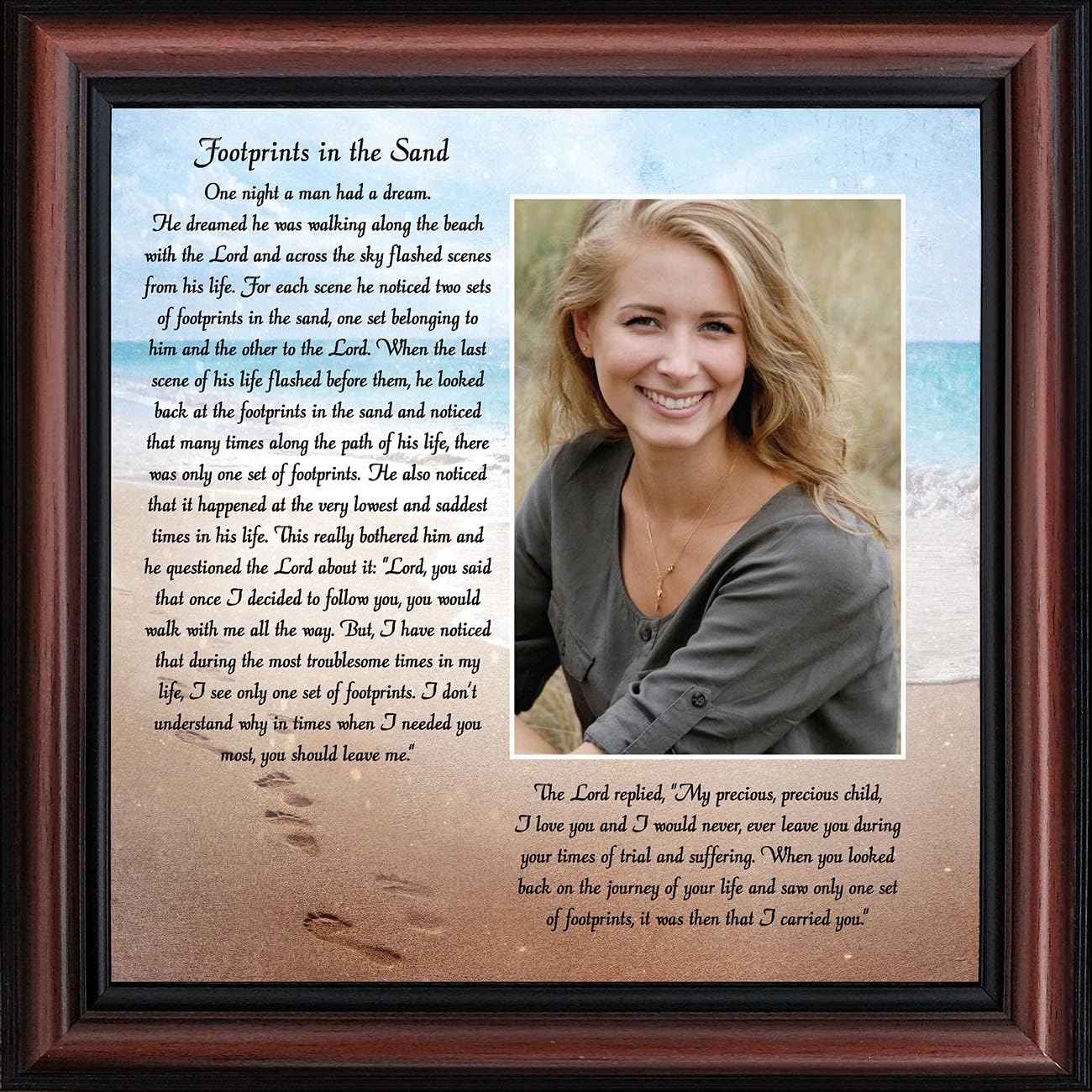 Footprints in the Sand Inspirational Wall Art, Beach Decor, Christian Gifts for Women and Men, Christian Wall Decor, Get Well Soon, Encouraging Scripture Wall Art, Framed Sympathy Gift 6380W