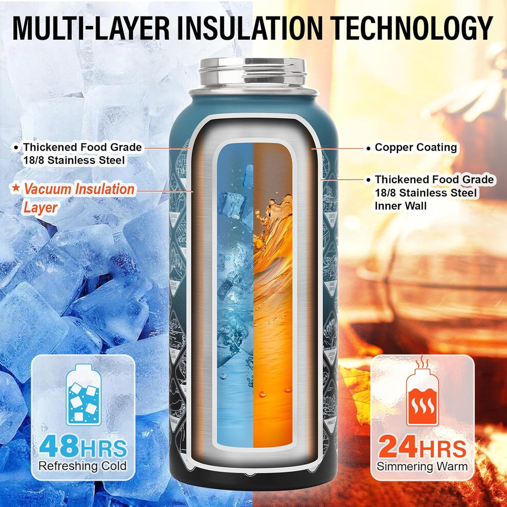 DYSANKY National Parks Water Bottle – 32 oz Insulated Stainless Steel Bottle with 63 Hand-Drawn Park Stickers, Carrier Bag, Strap & Gift Box – BPA-Free – Ideal for Hiking, Camping & Travel