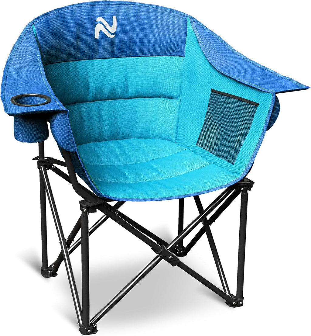 NAIZEA Padded Camping Chair, Outdoor Folding Chair, Portable Heavy Duty Arm Chairs with Side Pockets, Cup Holder for Beach, Lawn, Picnic, Fishing, Backpacking