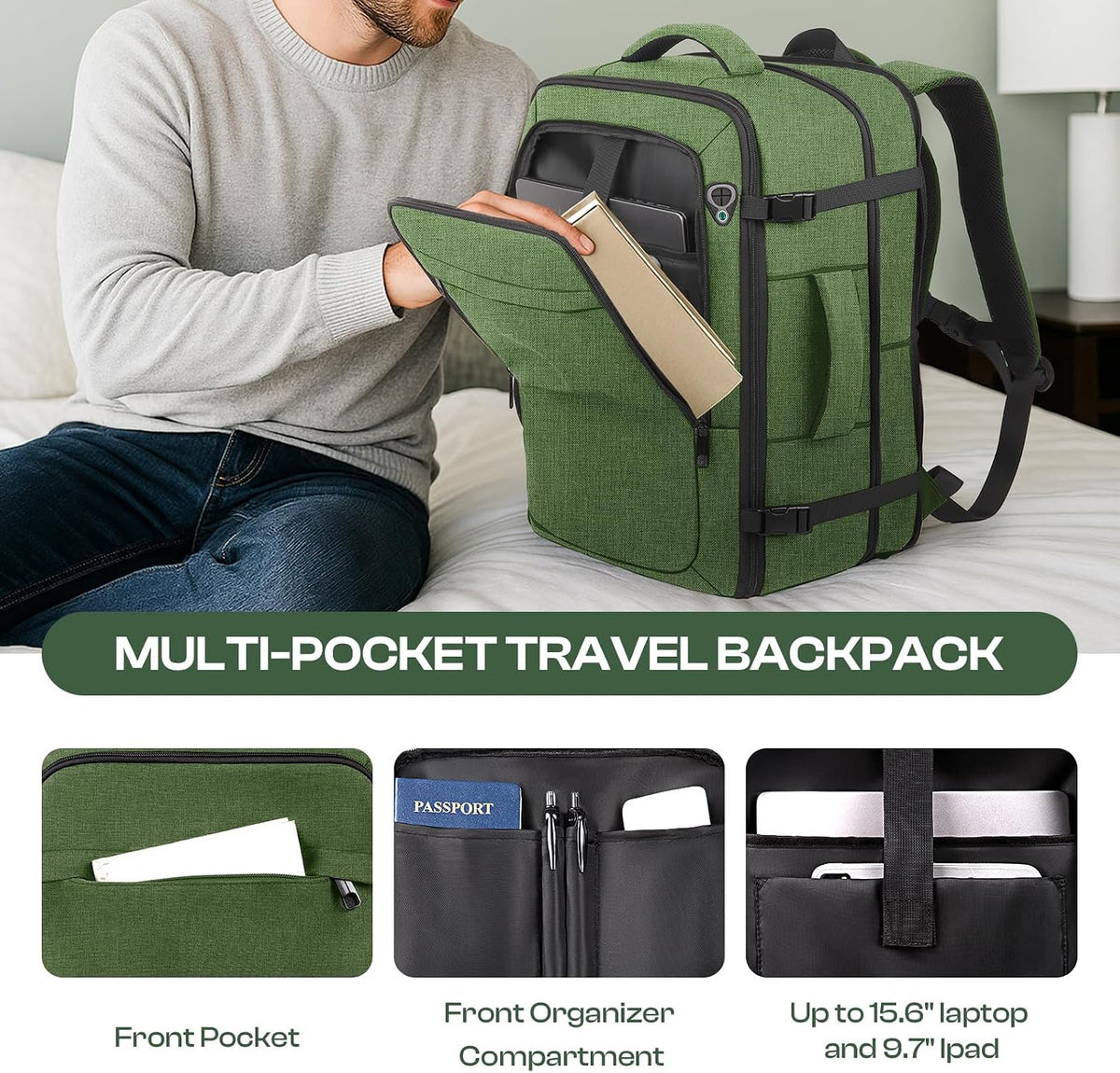 Large Expandable Carry On Travel Backpack,TSA Flight Approved Big Backpack