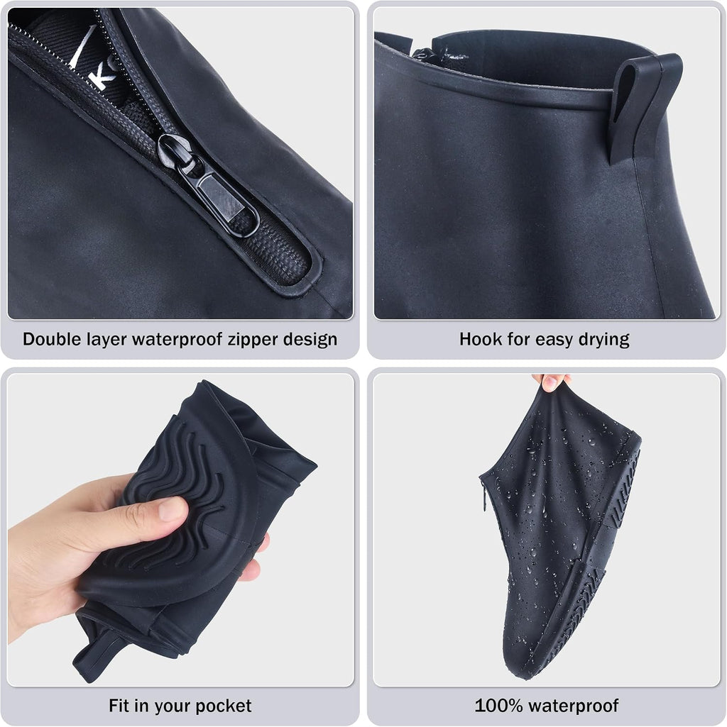 Waterproof Shoe Covers Slip-Resistant Overshoes Newly Upgraded and Latest Model for Men Women, Reusable Rain Boots for Outdoor, Cycling, Hiking, Work (Black, L (Women 8-10.5, Men 7-10))